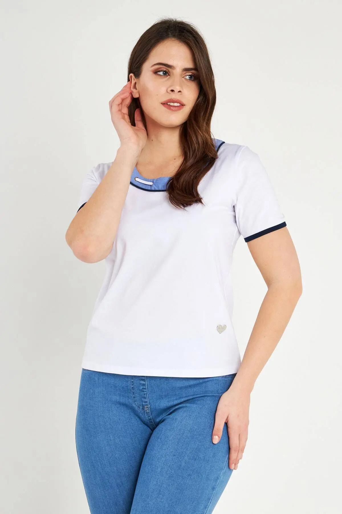 MAGLIA SCOLLO DENIM WHITE - Image 2