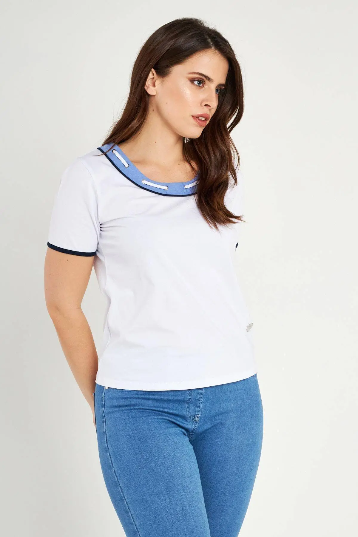 MAGLIA SCOLLO DENIM WHITE - Image 3