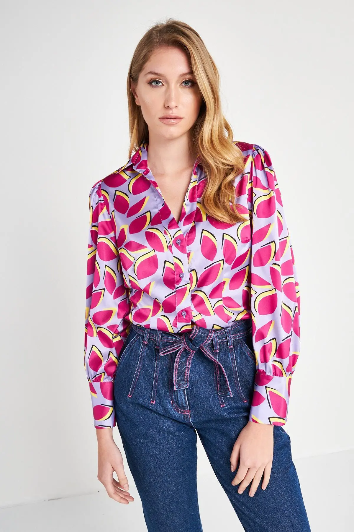 Camicia fantasia foglie LILLA - Image 2
