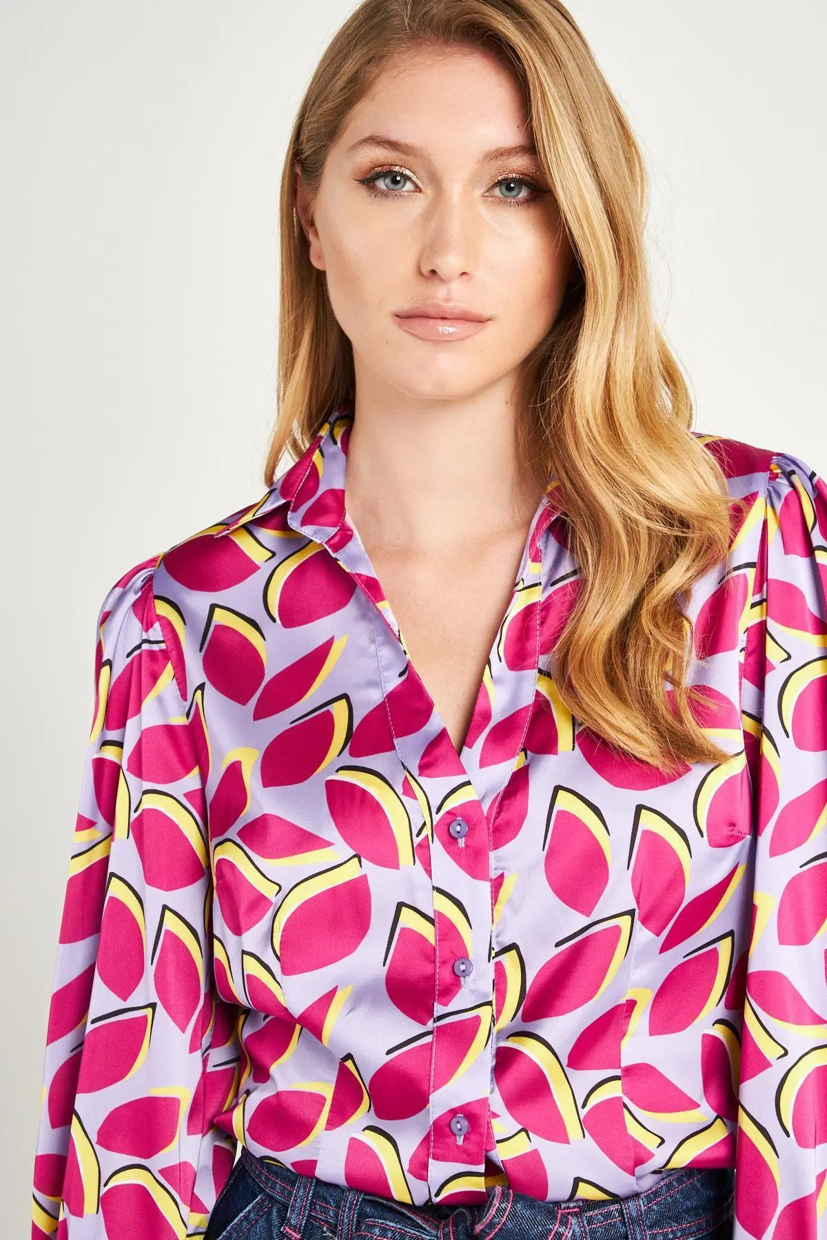 Camicia fantasia foglie LILLA - Image 4