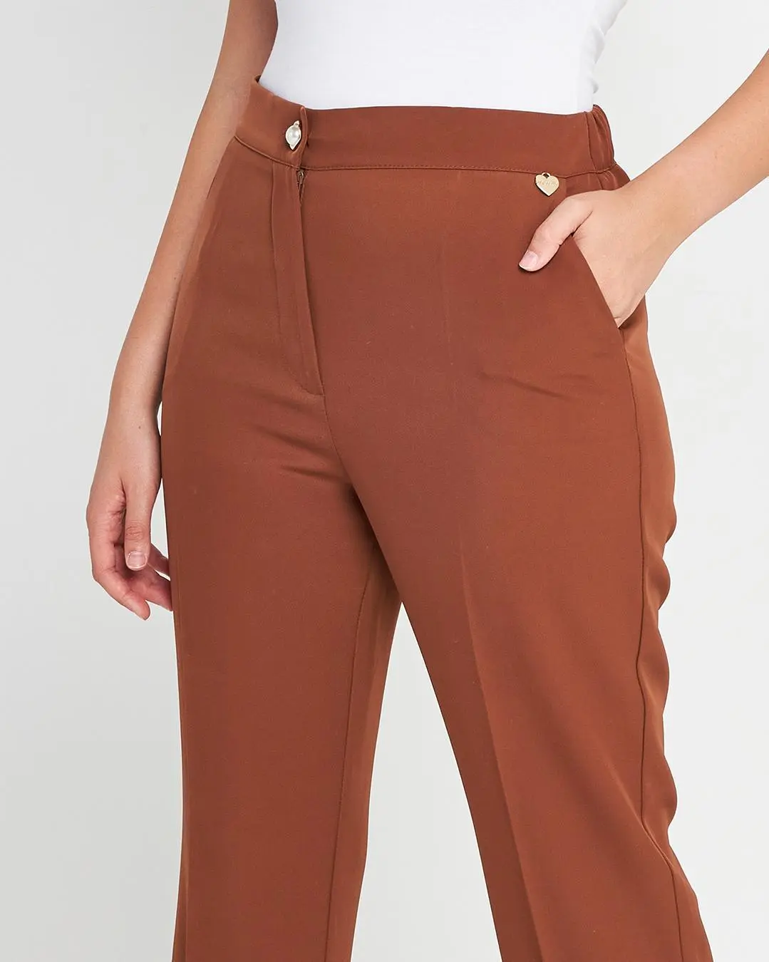 Pantalone bottone gioello Marrone - Image 3