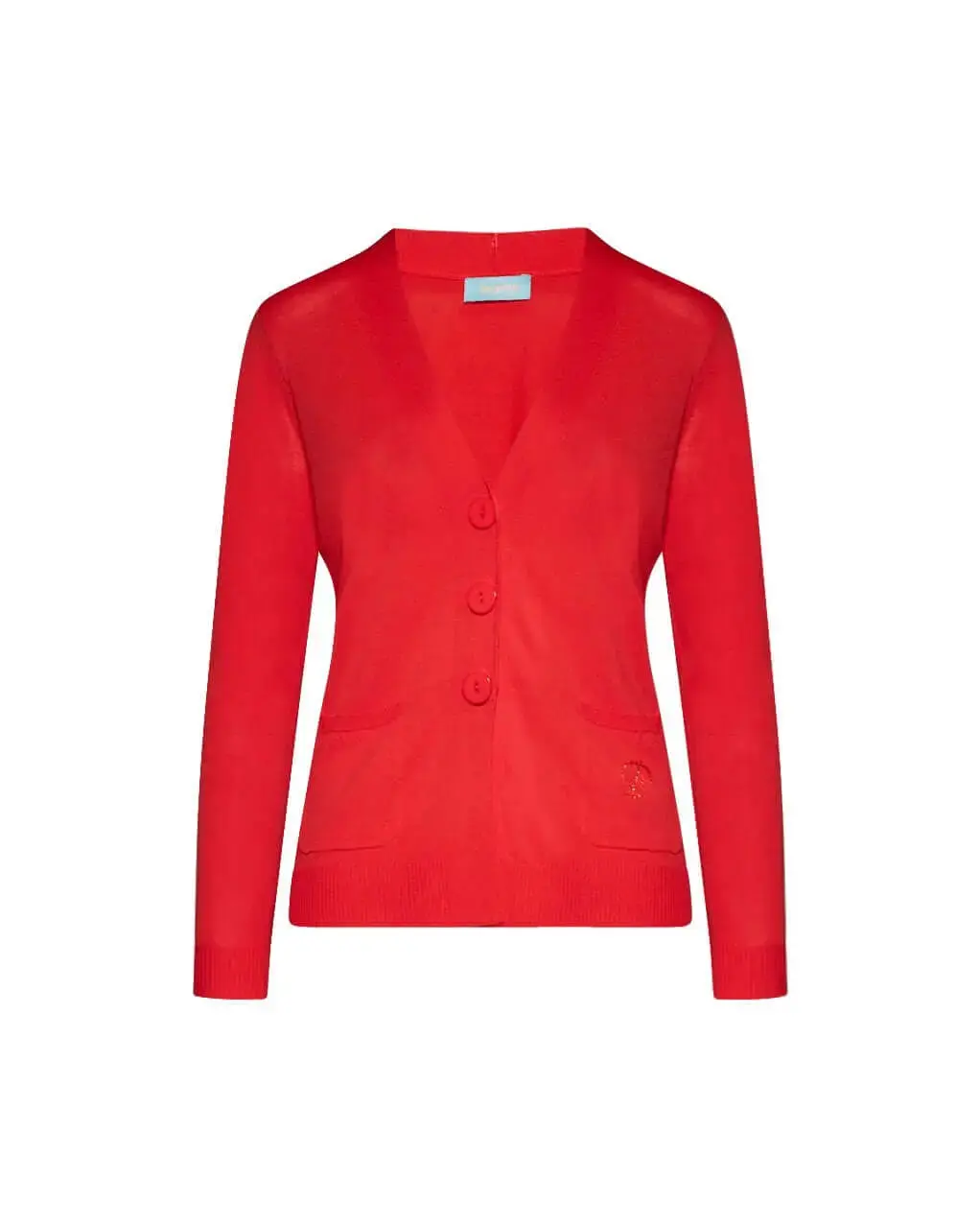 Cardigan scollo a V in maglia di misto viscosa con logo in strass. - Image 20