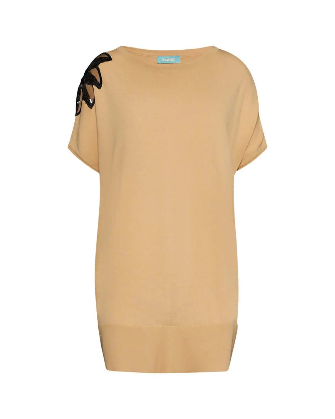 Maglia in tinta unita con dettaglio fiore in paillettes SABBIA