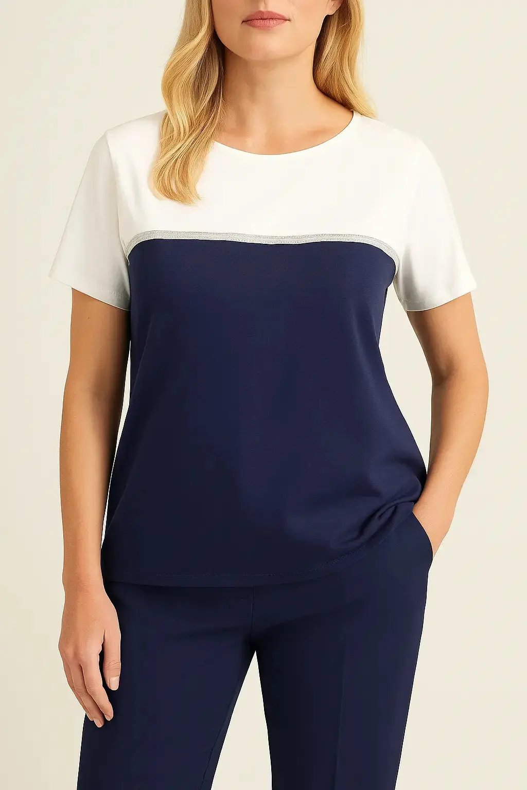 Maglia bicolore con paillettes BLUE NAVY - Image 2