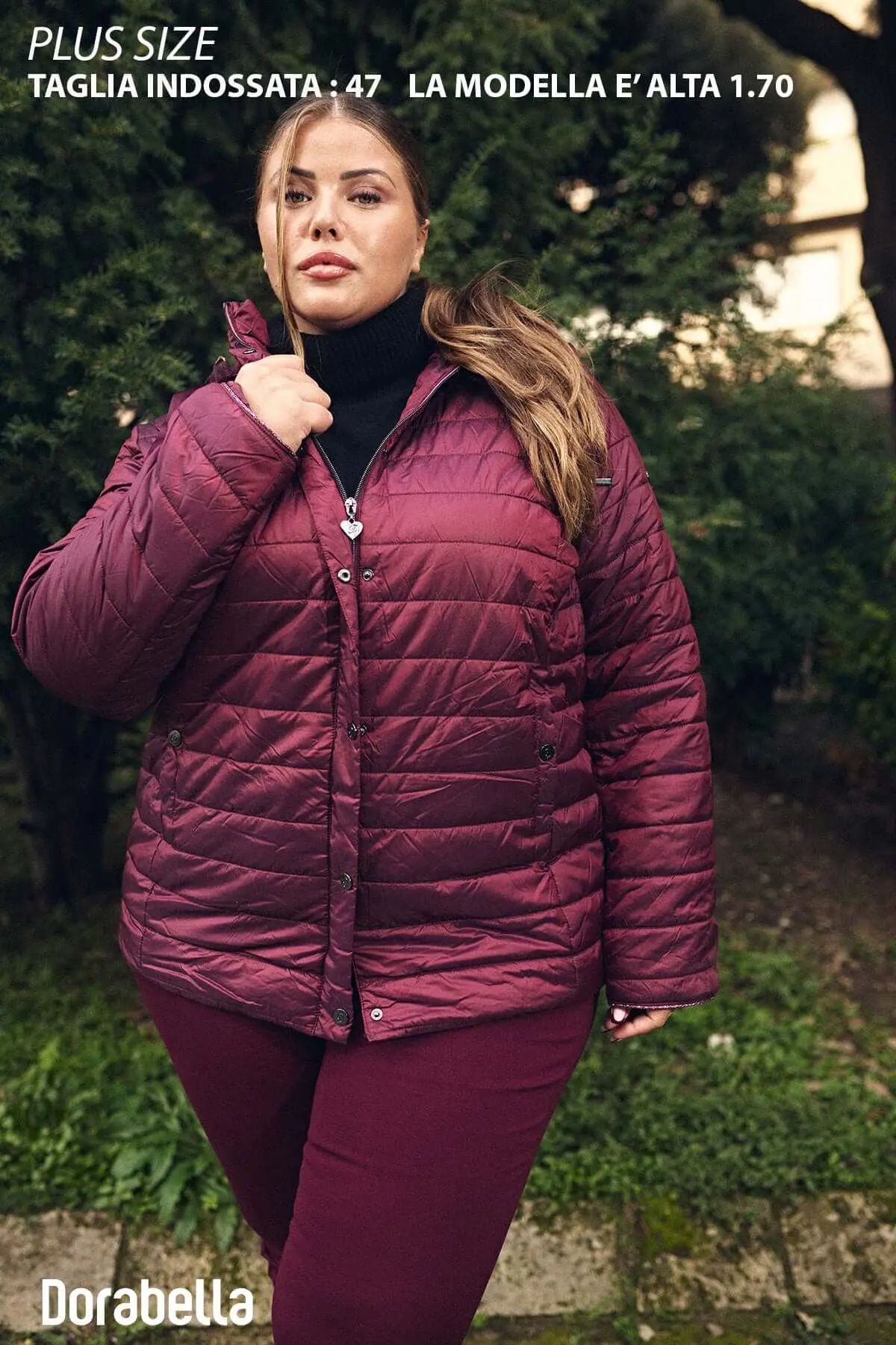 Piumino con cappuccio, zip e bottoni BURGUNDY - Image 4