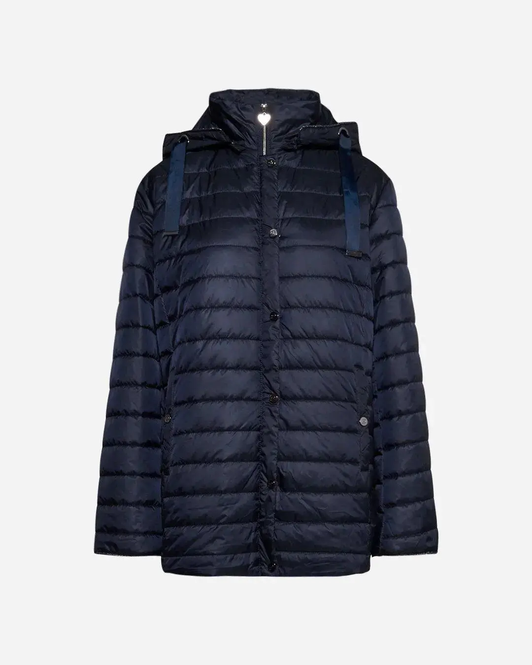Piumino con cappuccio, zip e bottoni BLU
