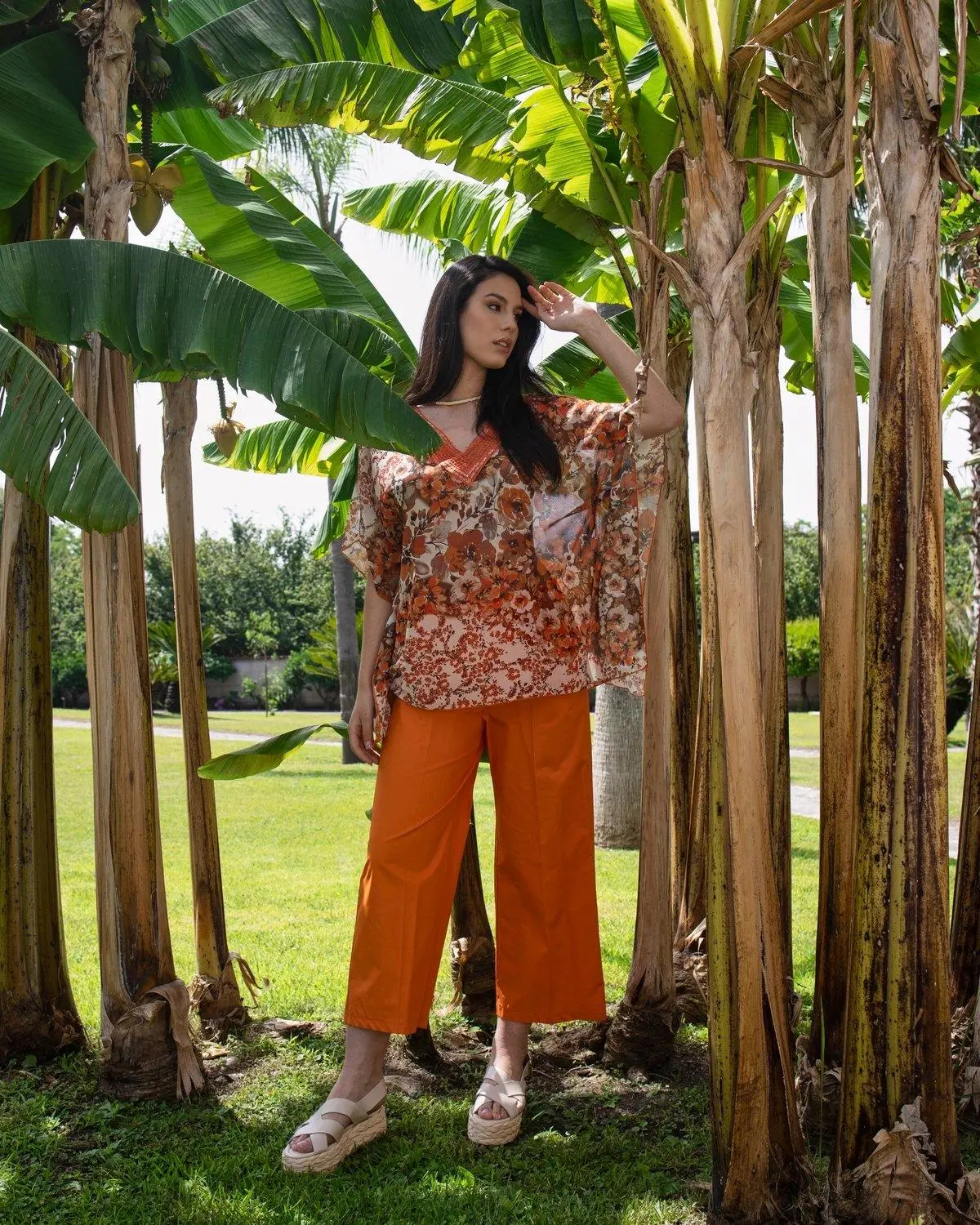 Pantalone cropped in cotone ARANCIO