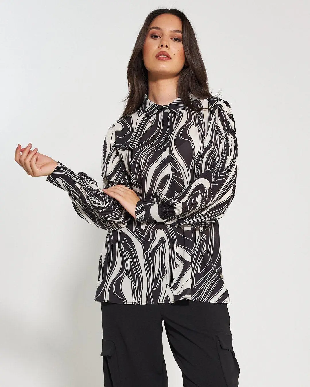 Camicia plissè fantasia NERO - Image 4