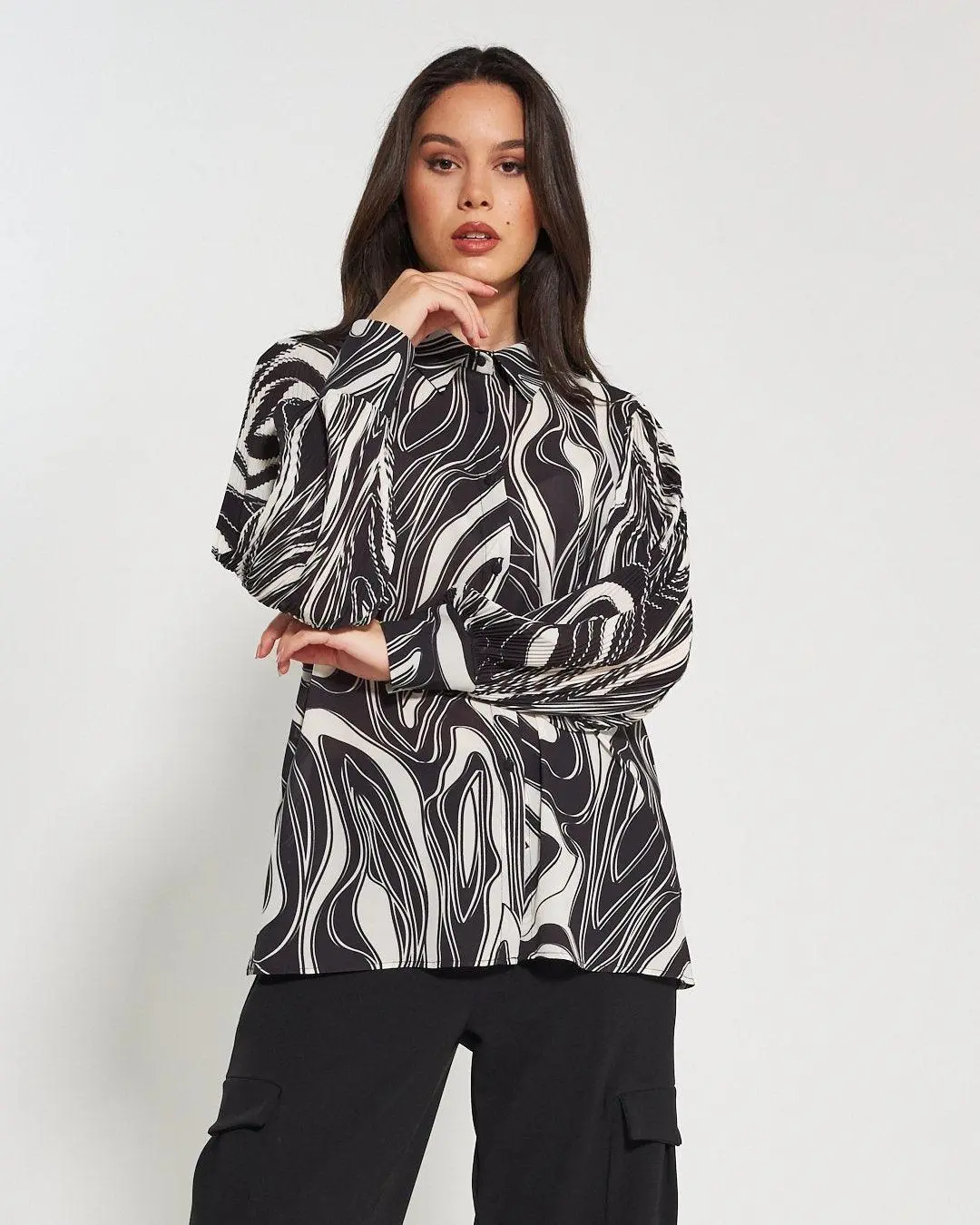 Camicia plissè fantasia NERO - Image 6
