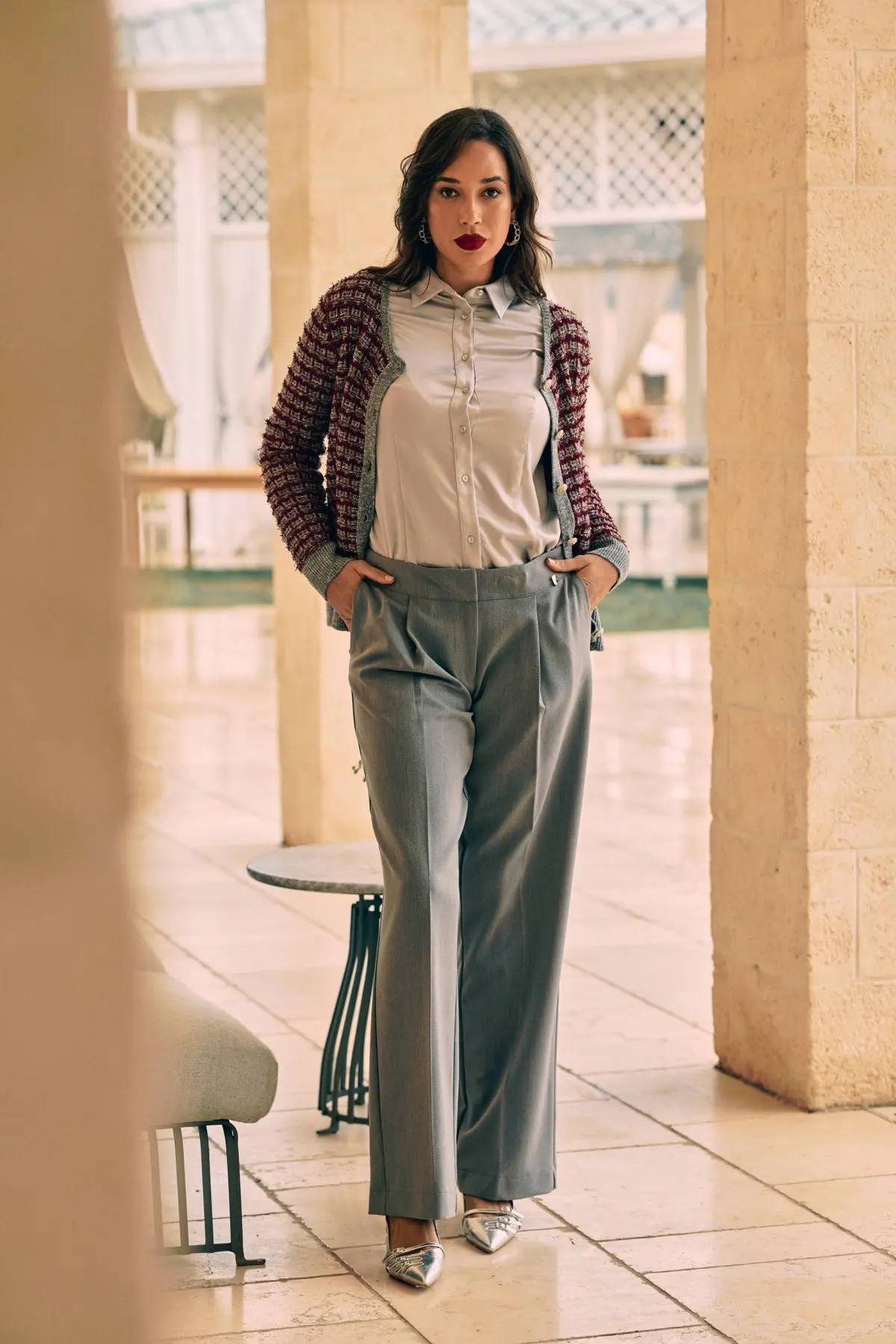 Pantalone a palazzo con pinces GRIGIO - Image 4
