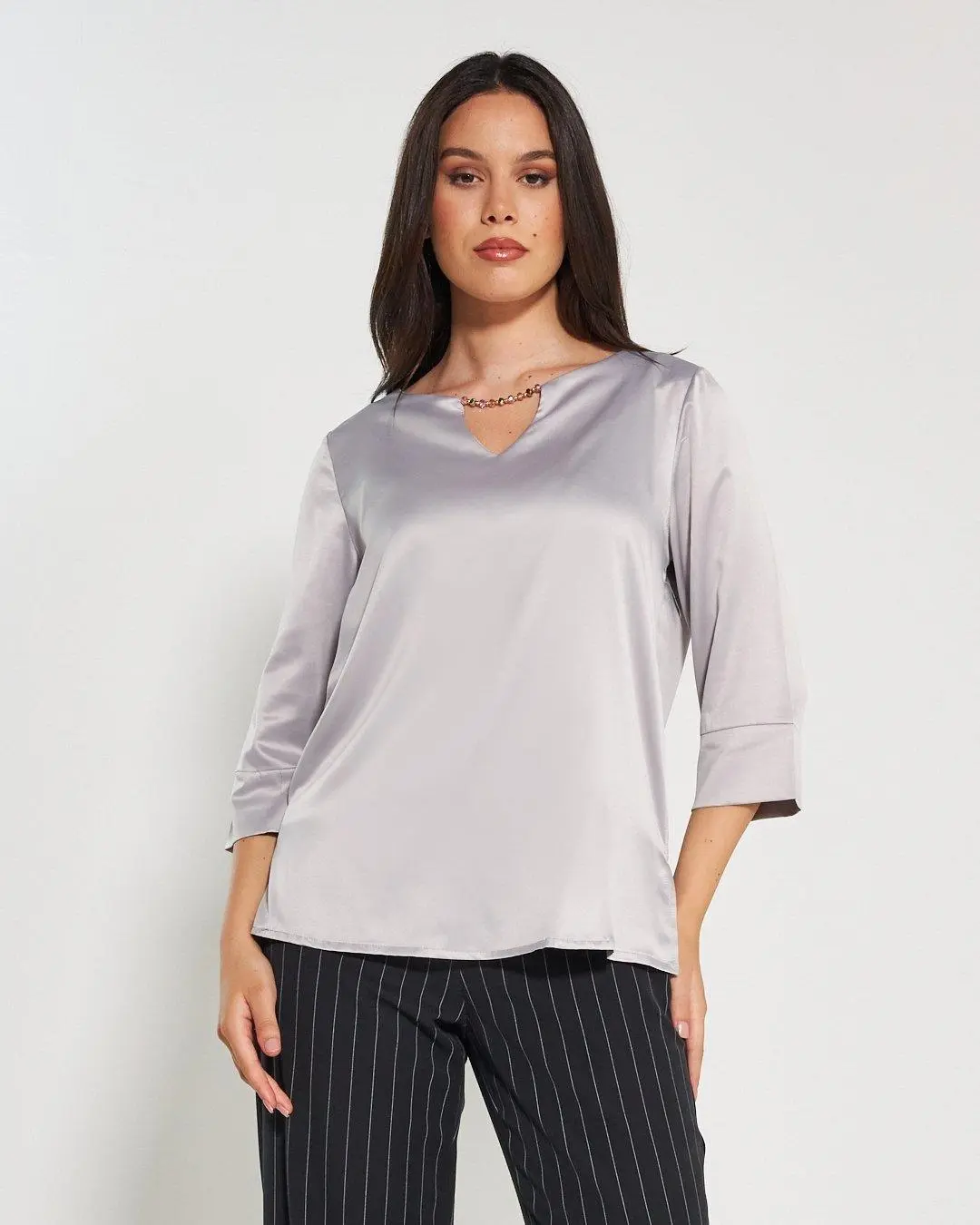 Blusa raso GRIGIO PERLA