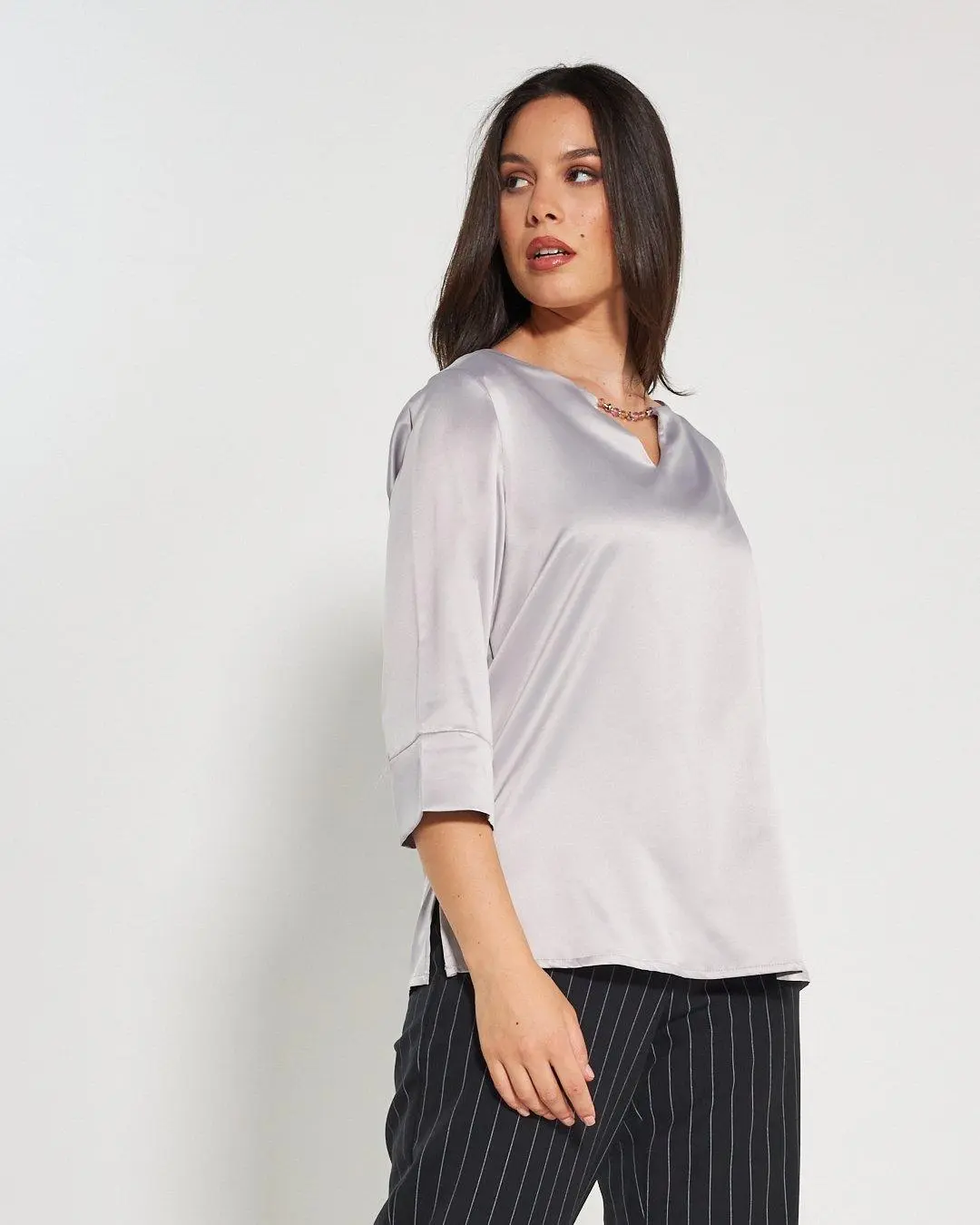 Blusa raso GRIGIO PERLA - Image 6
