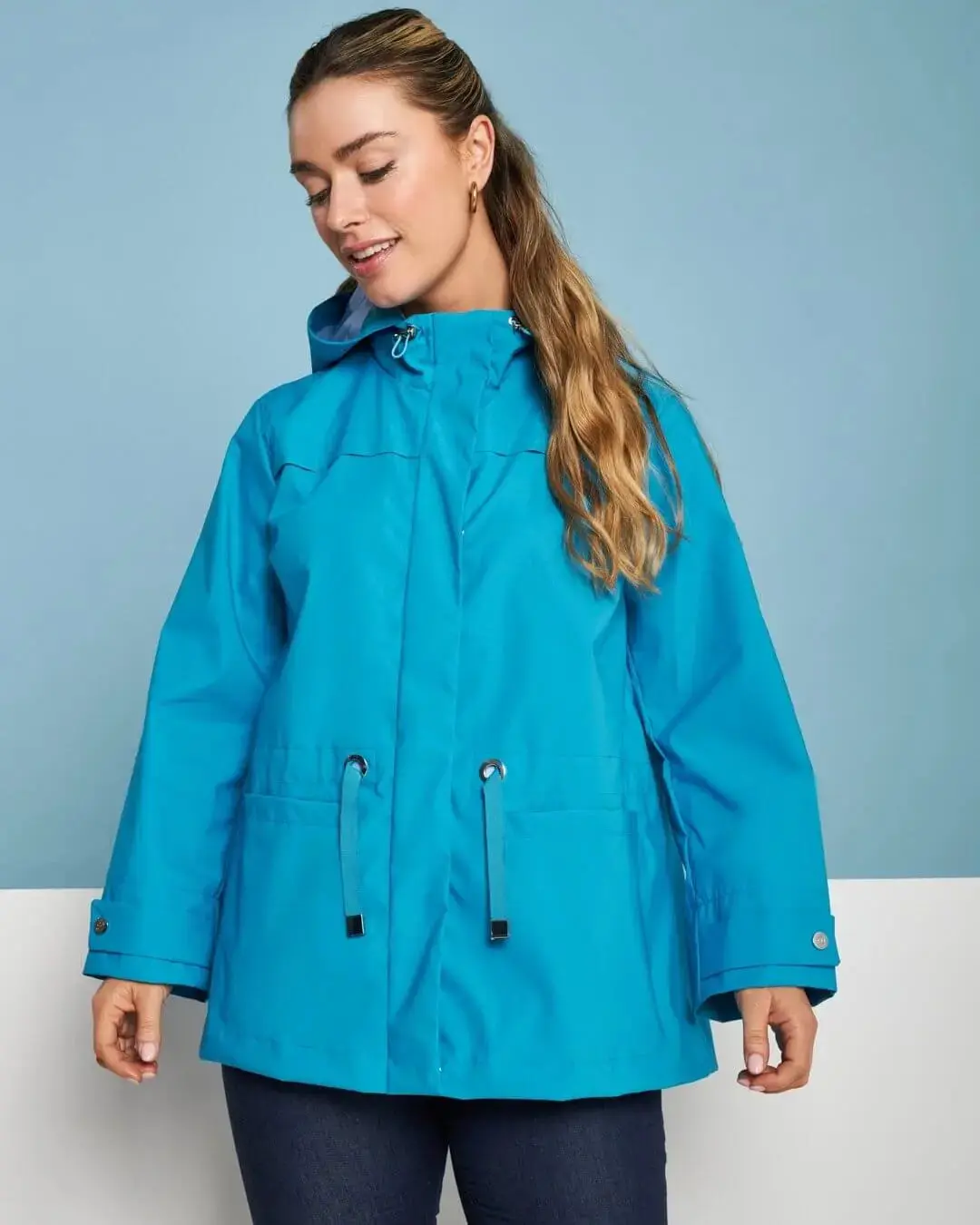 Parka leggero in nylon con cappuccio TURCHESE - Image 2