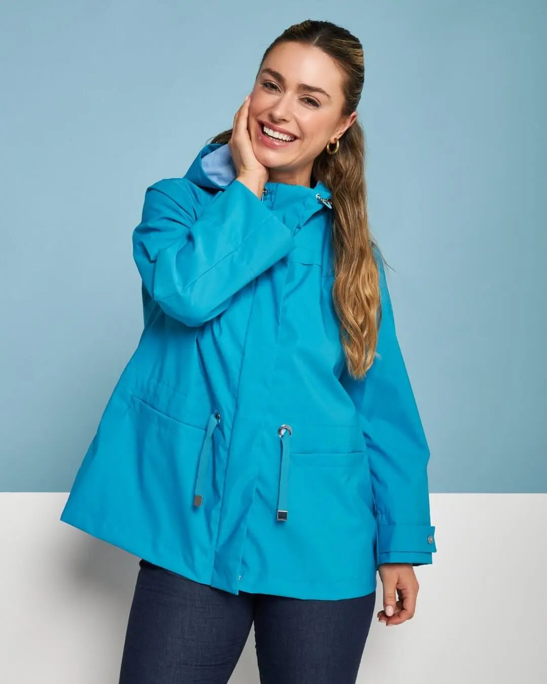 Parka leggero in nylon con cappuccio TURCHESE - Image 3