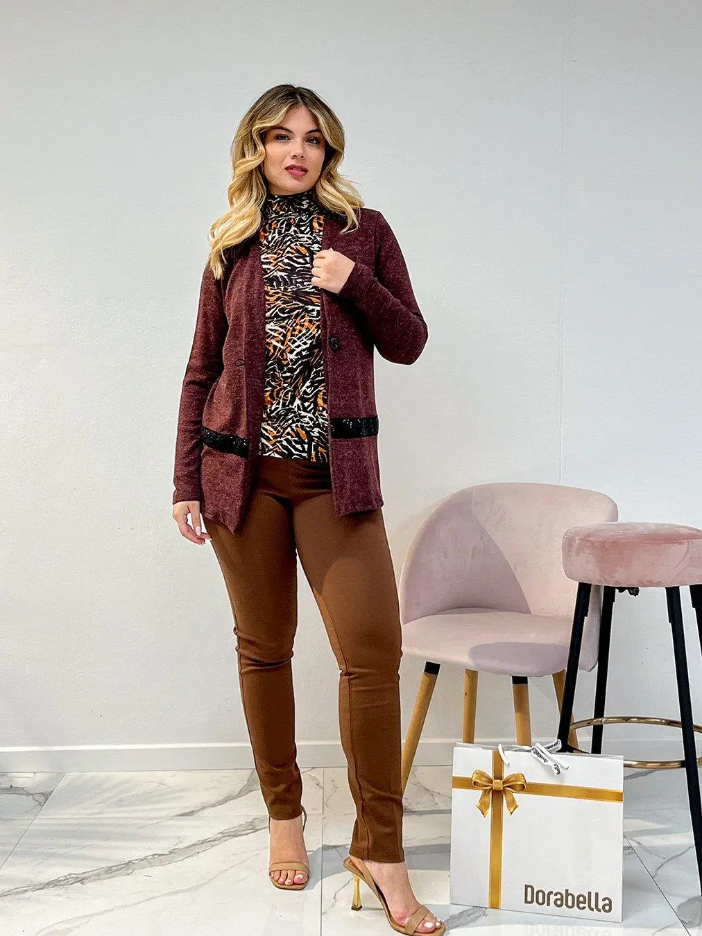 Cardigan dettaglio paillettes BORDEAUX