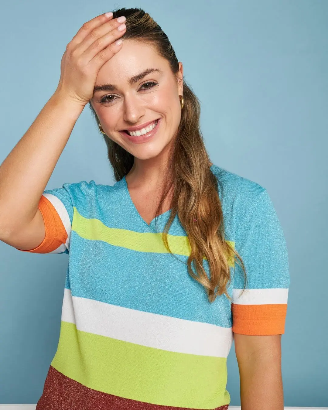 Maglia scollo a V in filato di misto viscosa a righe lurex MULTICOLOR - Image 3