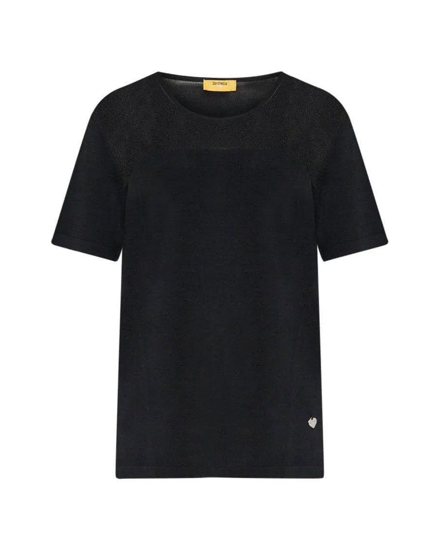 Maglia a maniche corte in filato di misto viscosa con carré in tulle NERO - Image 2