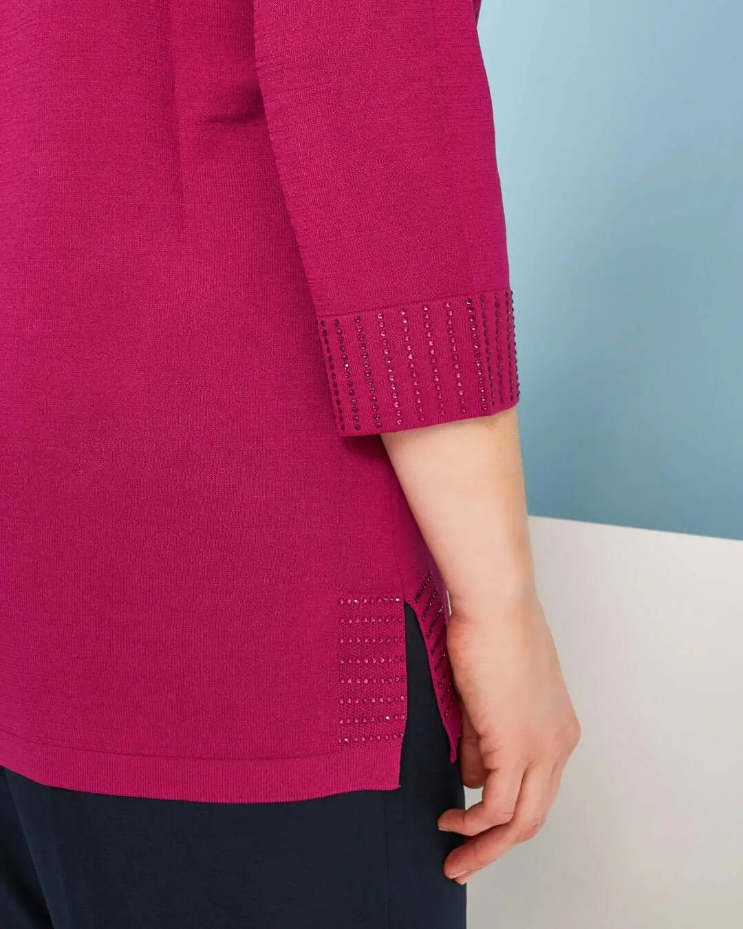 Maglia girocollo in filato di misto viscosa con strass SUMMER PURPLE - Image 4