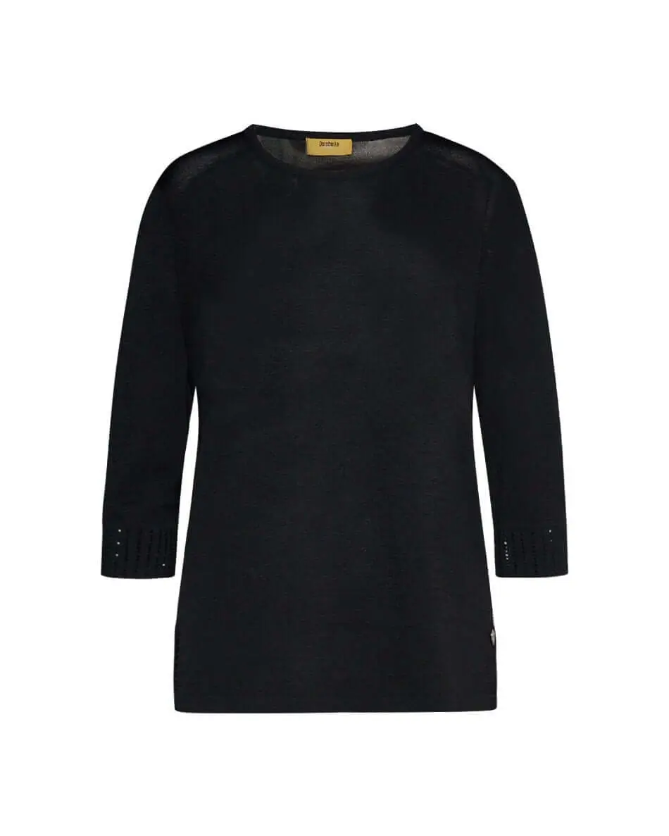 Maglia girocollo in filato di misto viscosa con strass NERO - Image 2