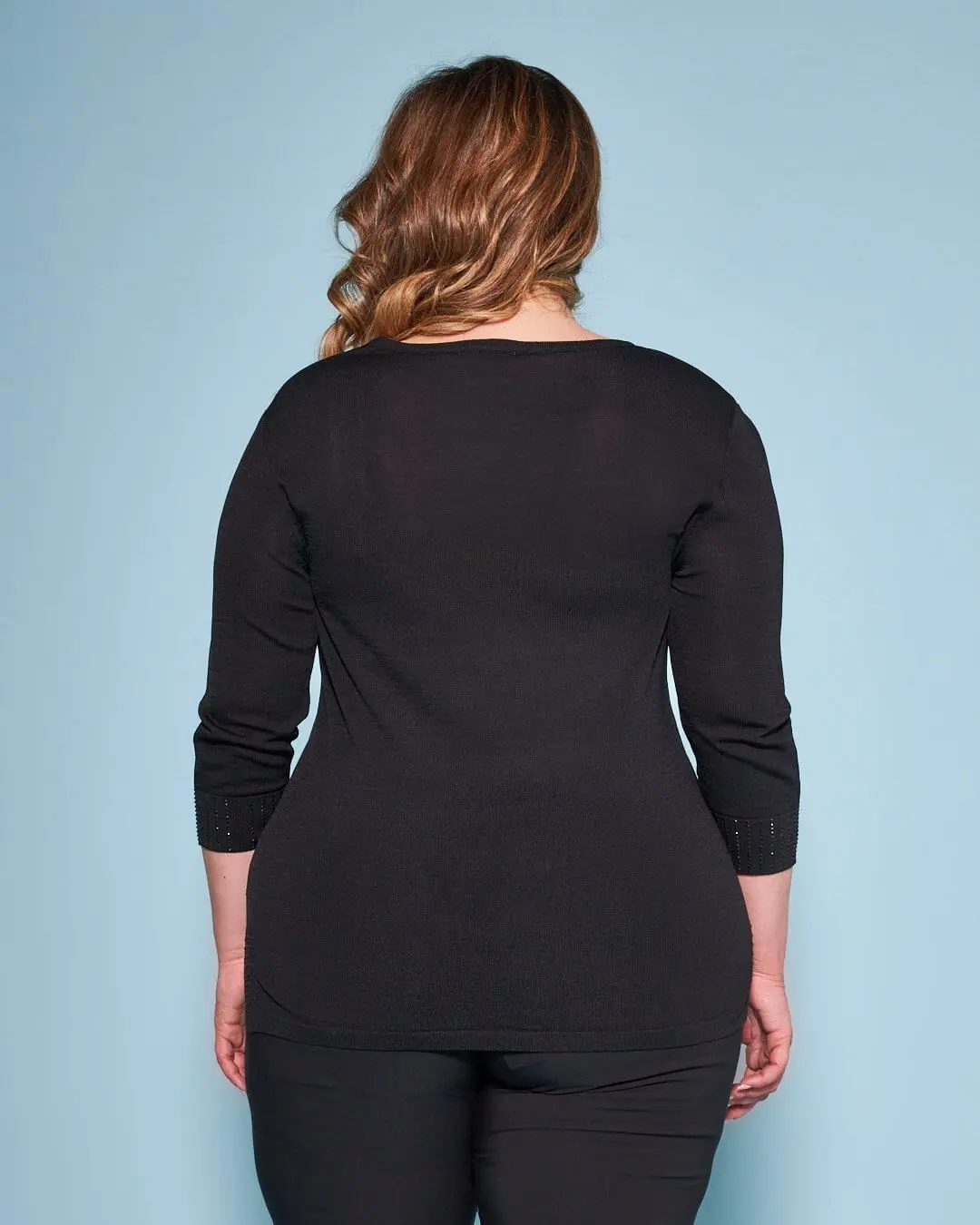 Maglia girocollo in filato di misto viscosa con strass NERO - Image 6