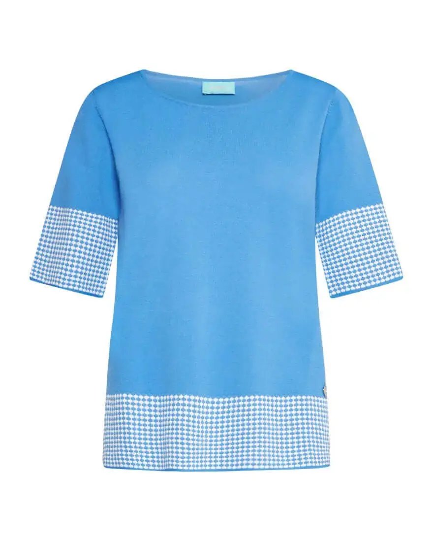Maglia girocollo in filato di misto viscosa tinta unita con intarsi a contrasto LAVANDA