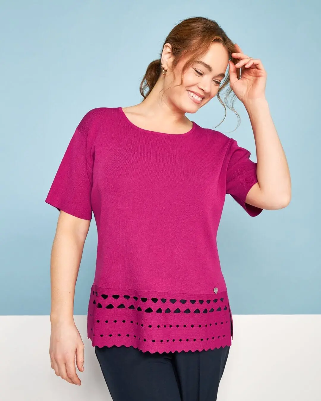 Maglia girocollo in filato di misto viscosa con intagli sul fondo SUMMER PURPLE - Image 3