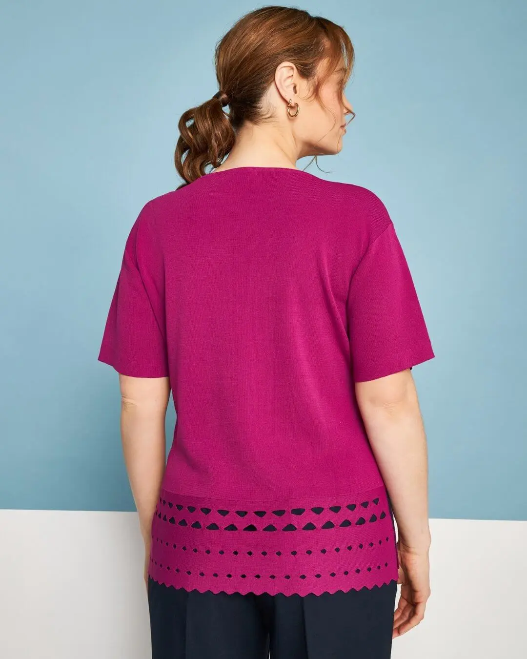 Maglia girocollo in filato di misto viscosa con intagli sul fondo SUMMER PURPLE - Image 5