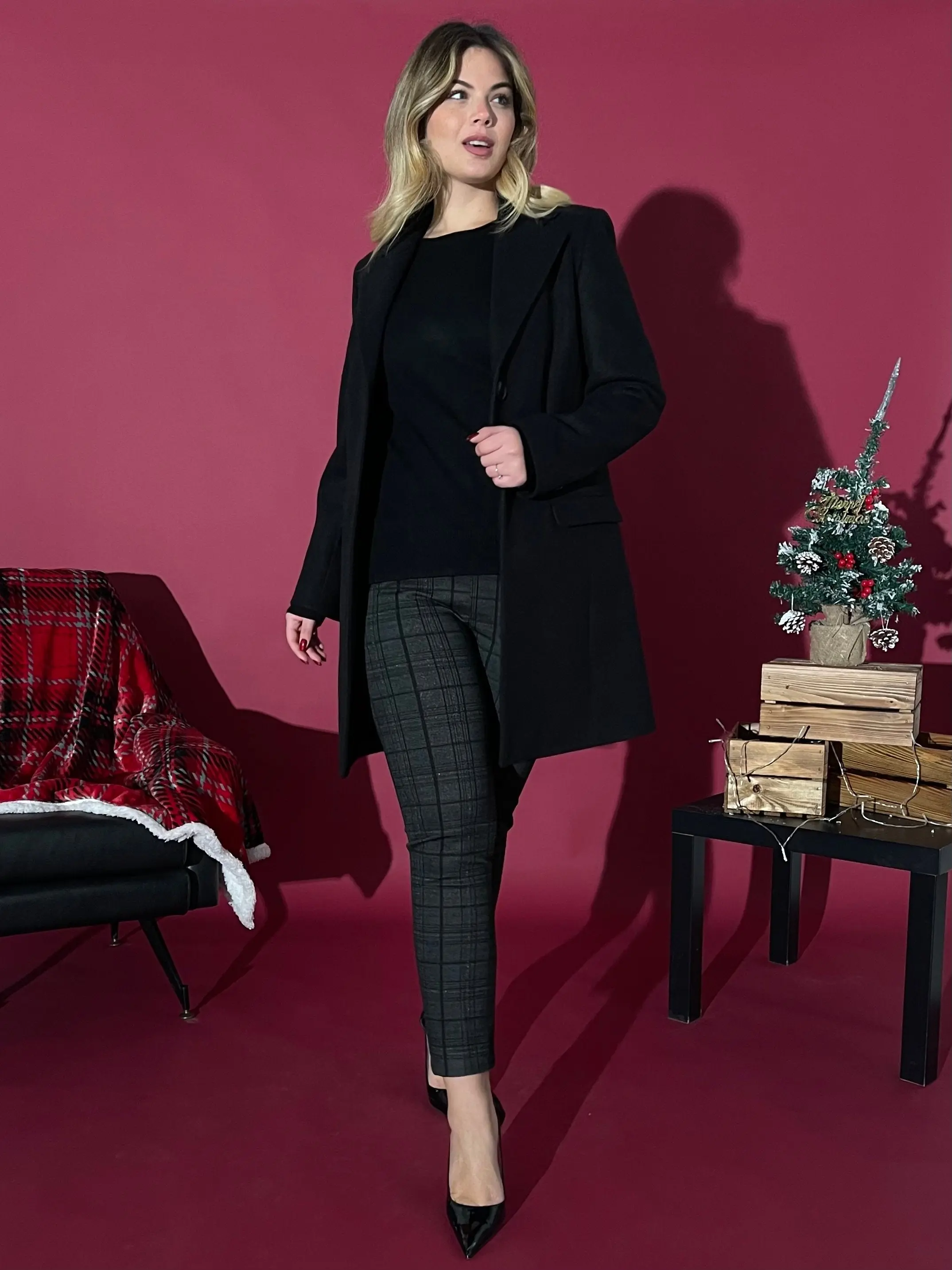 Pantalone fantasia quadri NERO