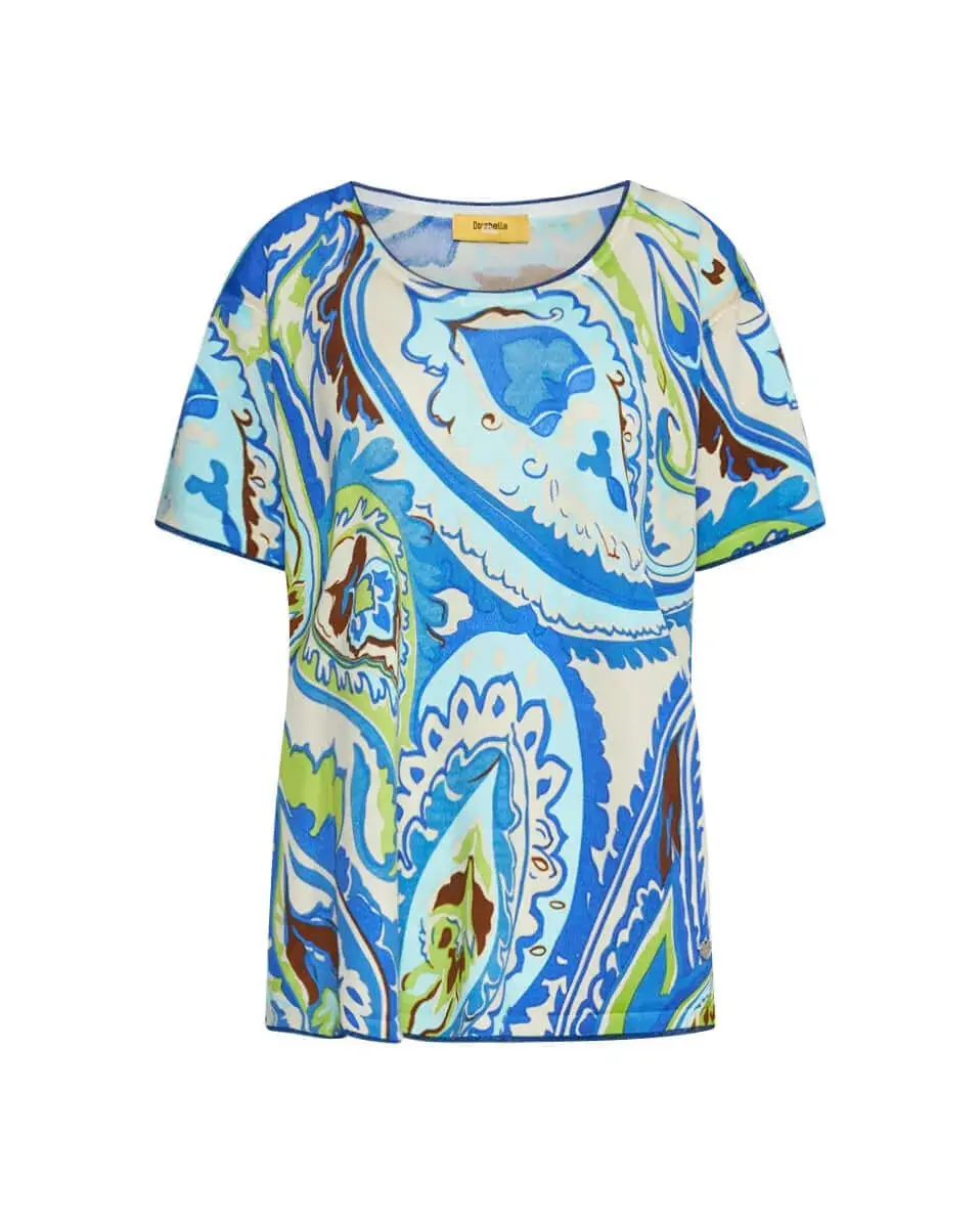 Maglia a maniche corte in filato di misto viscosa fantasia cashmere con profili lurex MULTICOLOR