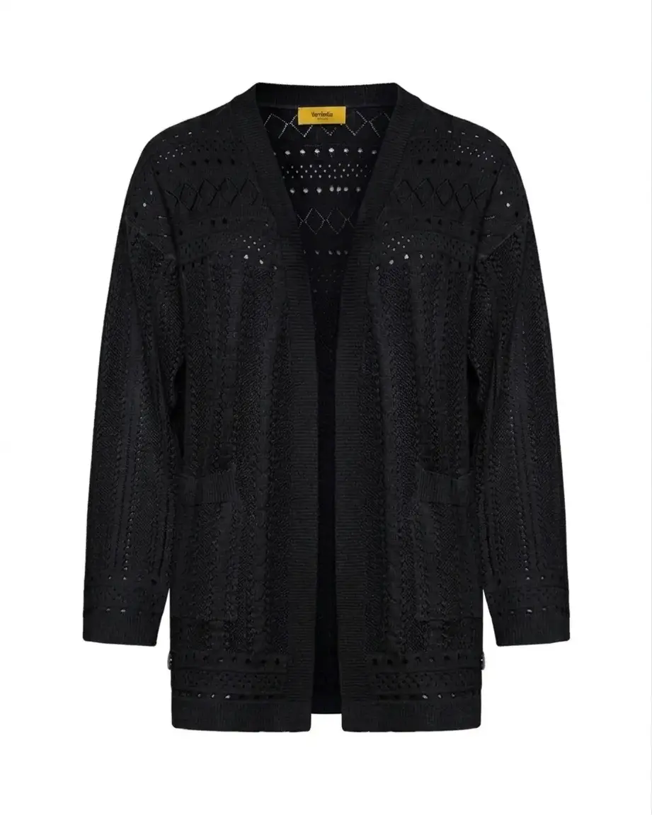 Cardigan aperto in maglia pointelle di misto viscosa - Image 3