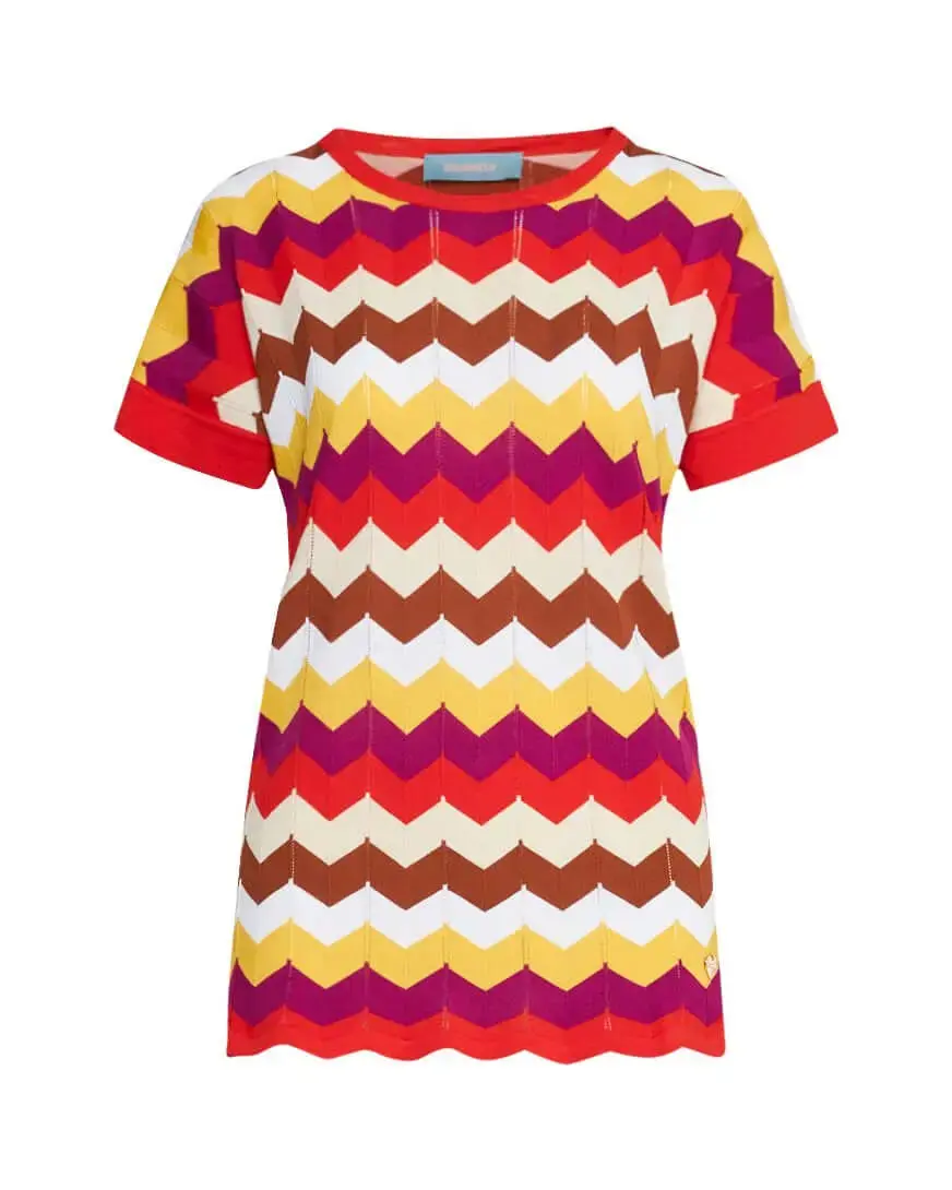Maglia girocollo in filato di misto viscosa con motivo a zig zag PAPAVERO