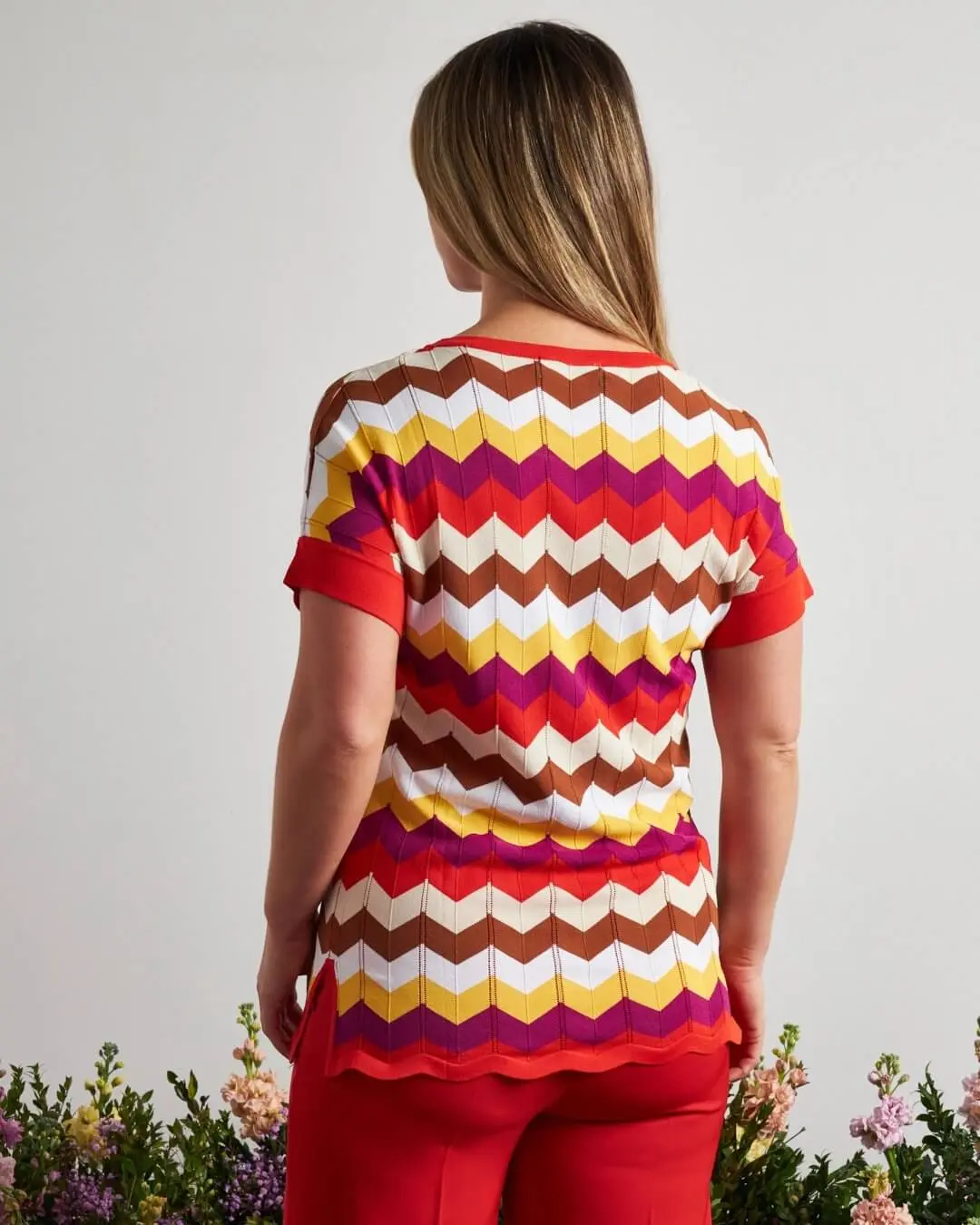 Maglia girocollo in filato di misto viscosa con motivo a zig zag PAPAVERO - Image 3