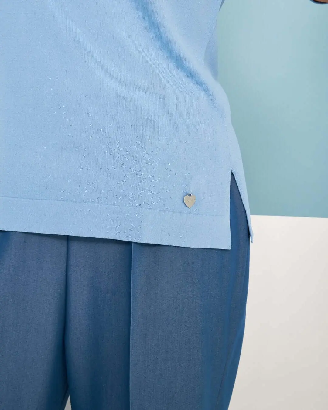 Maglia polo a maniche corte in filato di misto viscosa tinta unita con scollo a contrasto LIGHT BLUE - Image 4