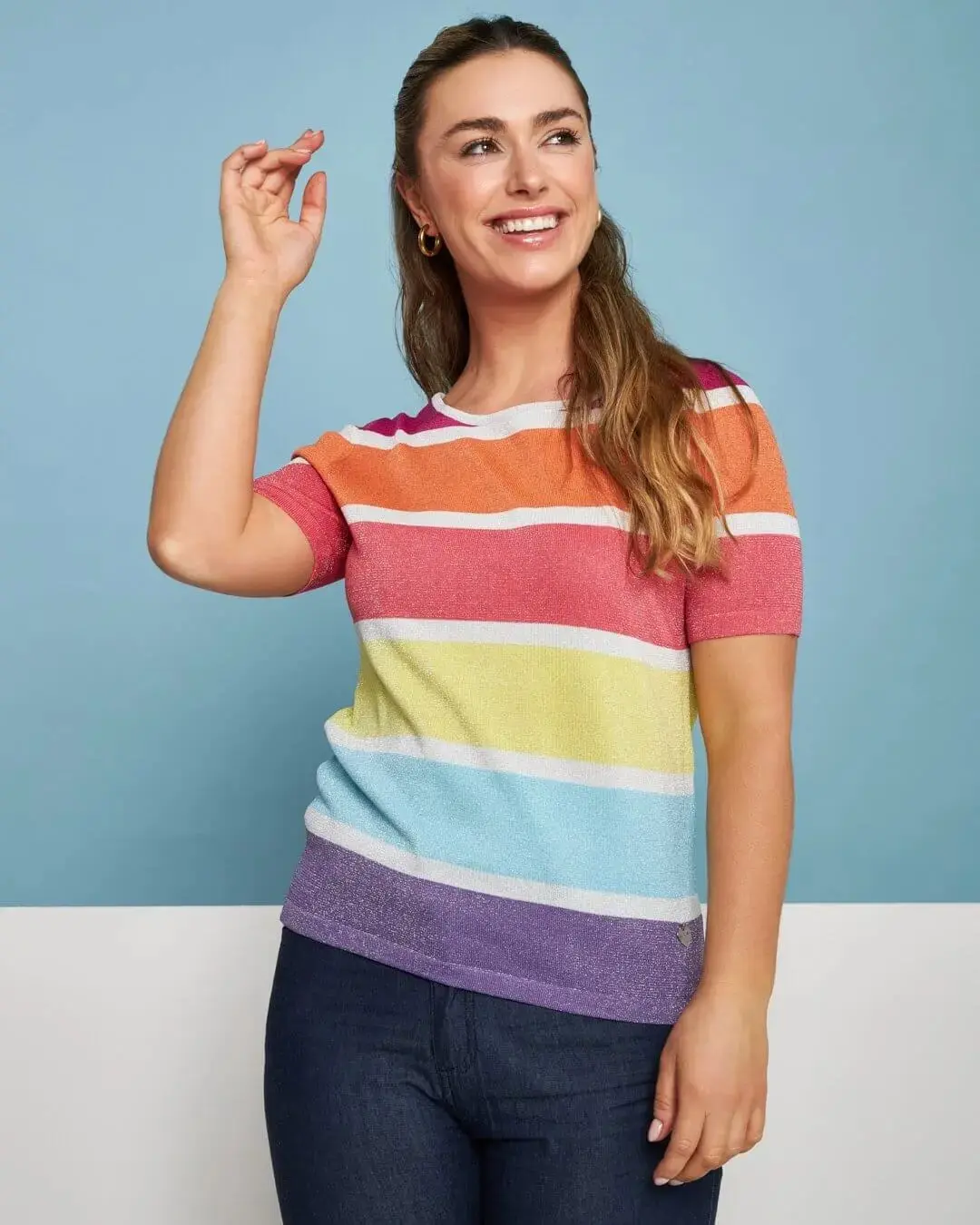 Maglia girocollo in filato di misto viscosa a righe lurex MULTICOLOR - Image 2