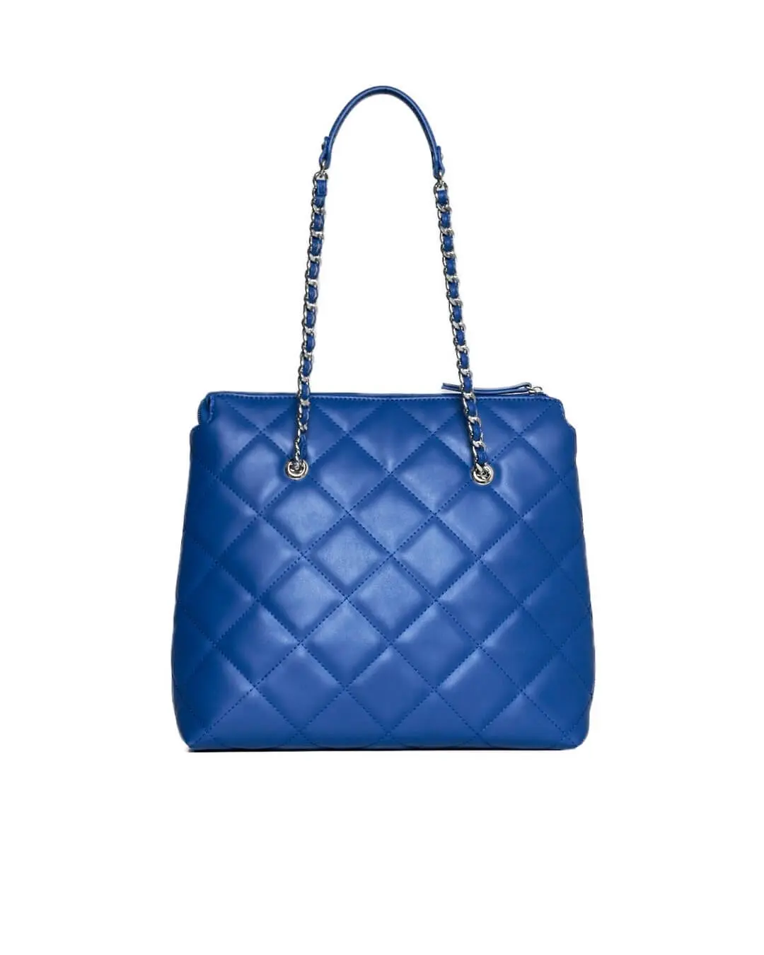 Borsa shopper media in ecopelle matelassé con manici a catena BLU CHIARO - Image 5