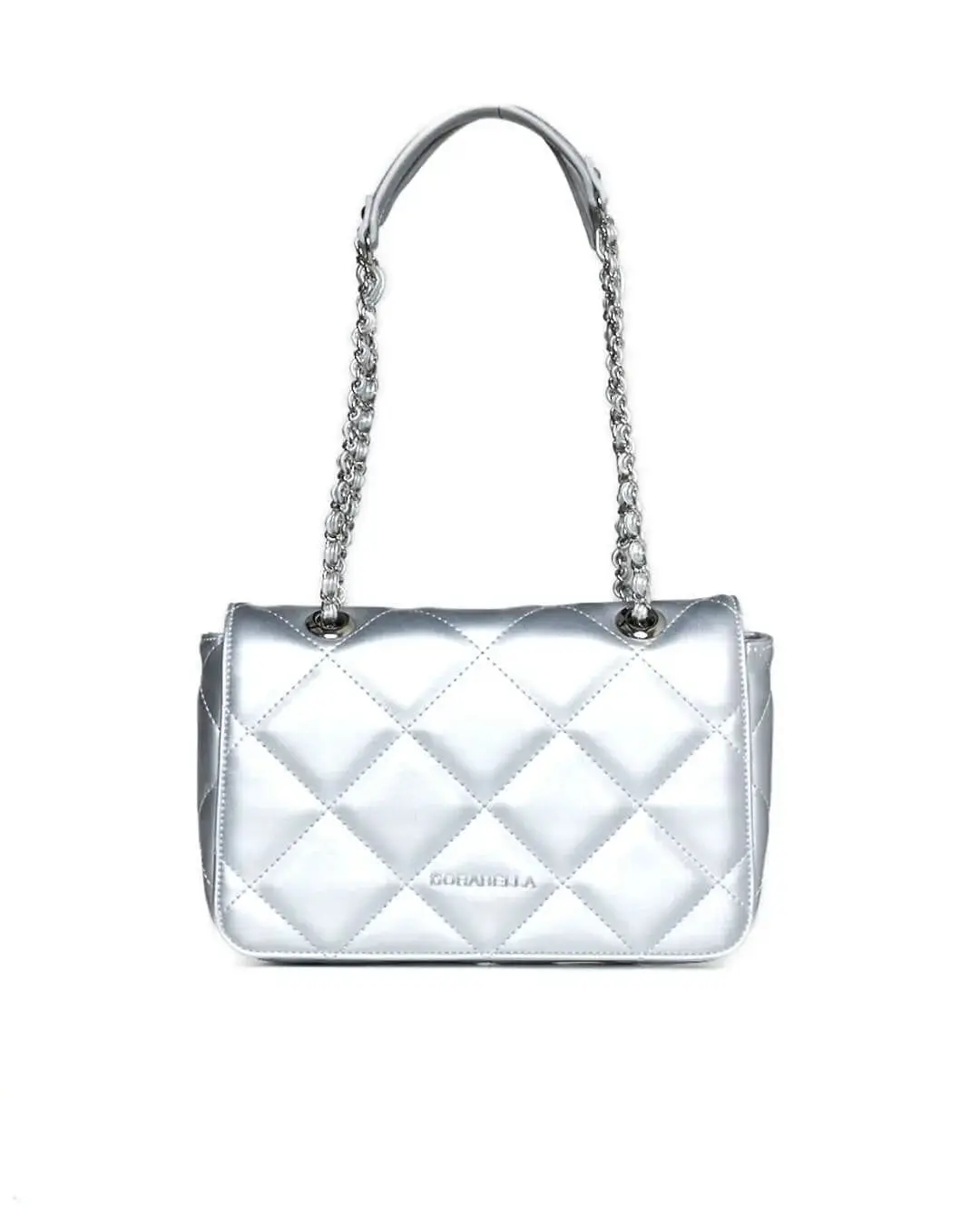 Borsa piccola a spalla in ecopelle matelassé con manici a catena ARGENTO