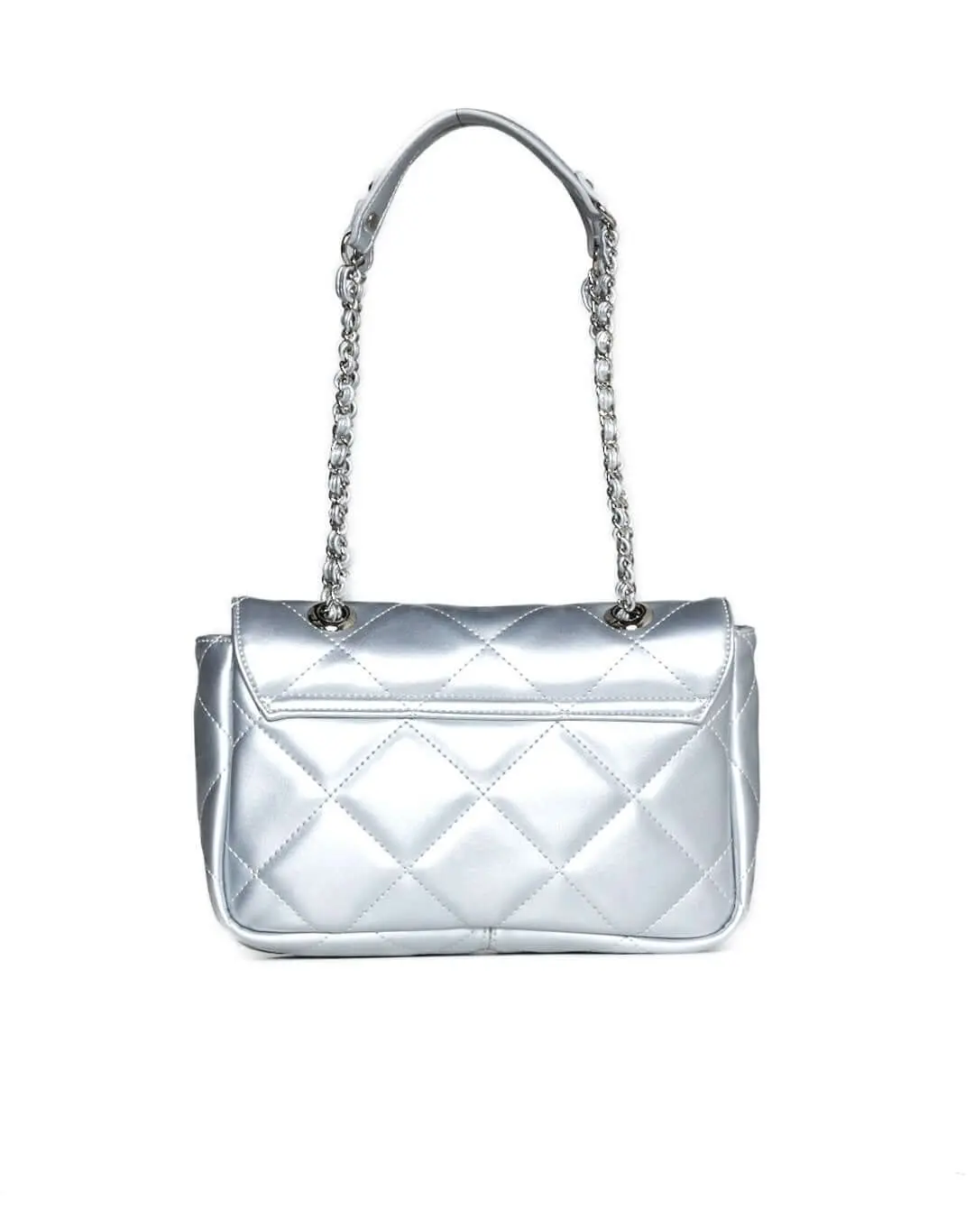 Borsa piccola a spalla in ecopelle matelassé con manici a catena ARGENTO - Image 5