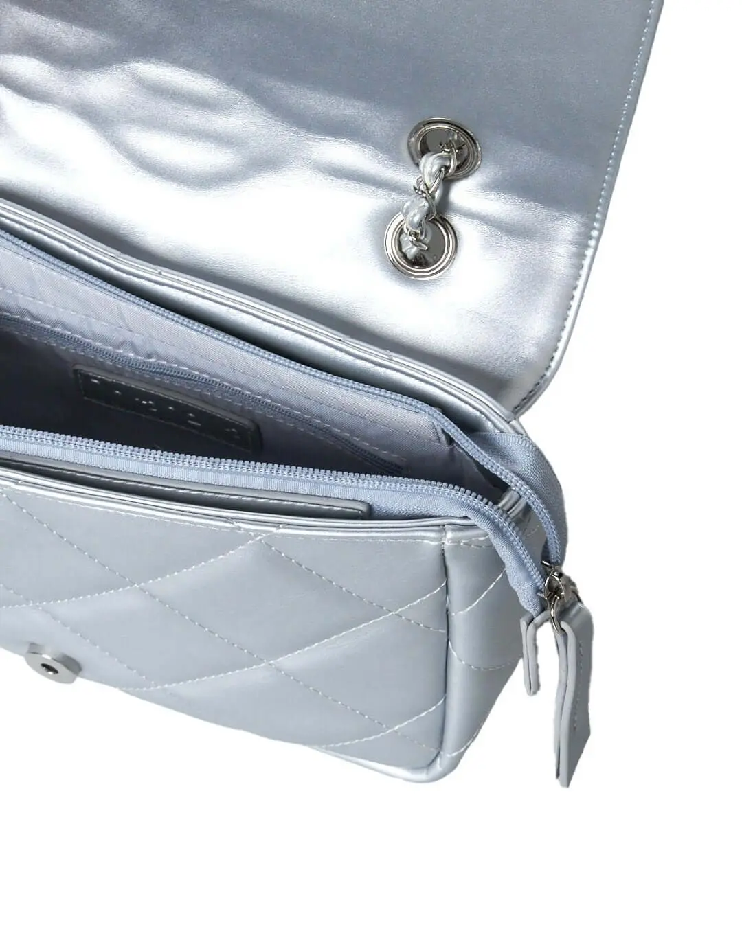 Borsa piccola a spalla in ecopelle matelassé con manici a catena ARGENTO - Image 6