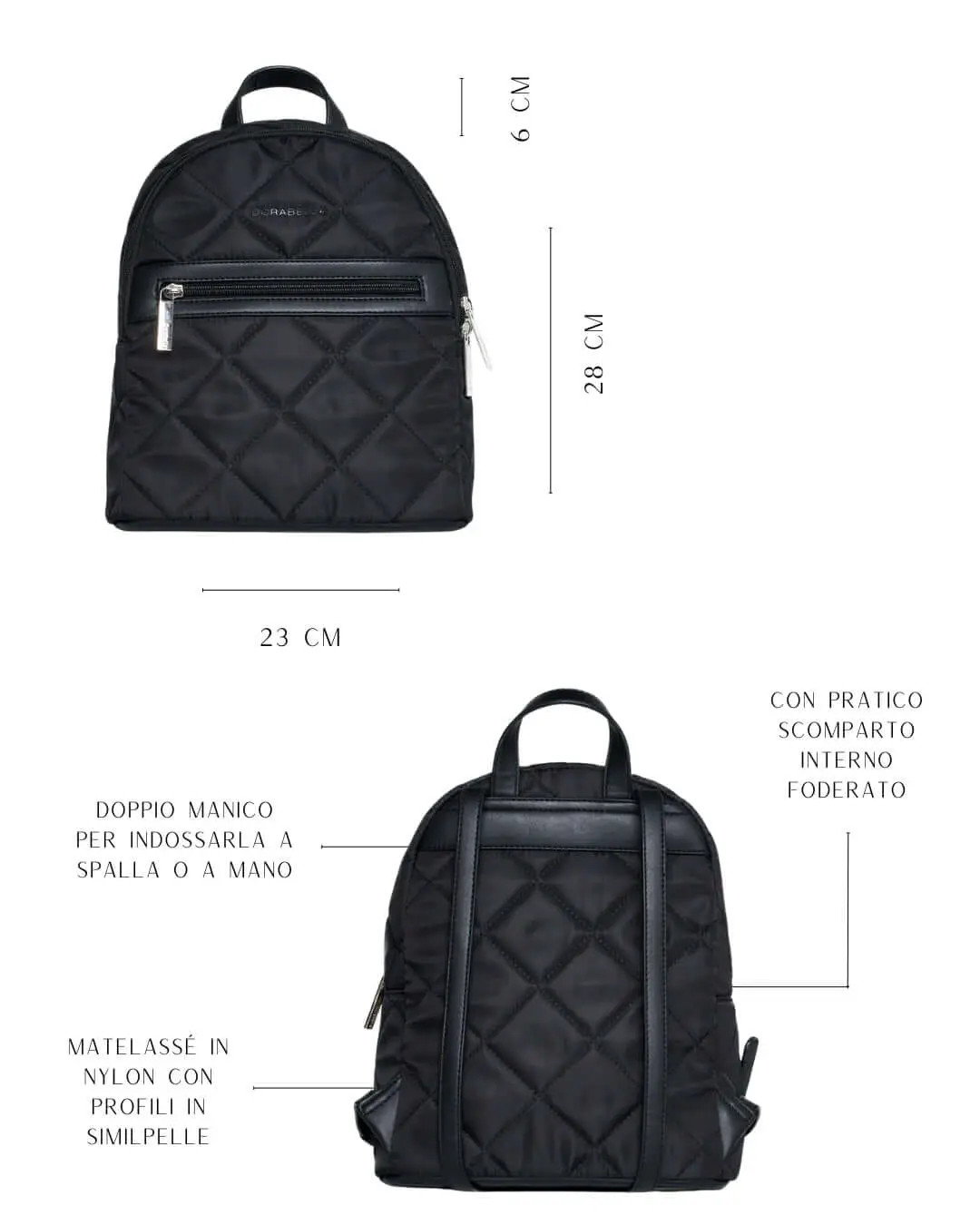 Zaino matelassé in nylon con profili in similpelle NERO - Image 2
