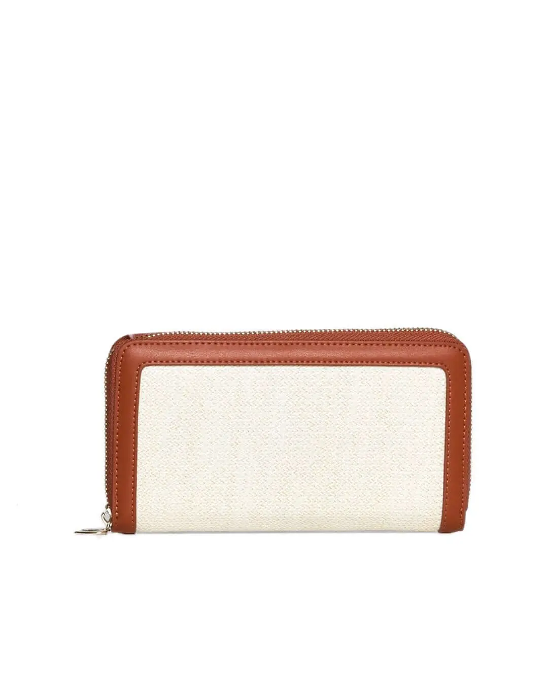 Portafoglio in rafia motivo zig-zag con profili in similpelle BEIGE