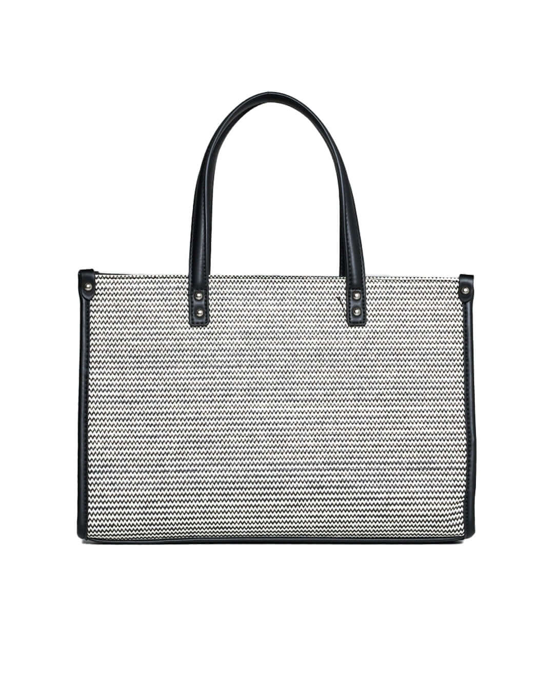 Borsa in rafia con motivo zig-zag e profili in similpelle NERO - Image 4
