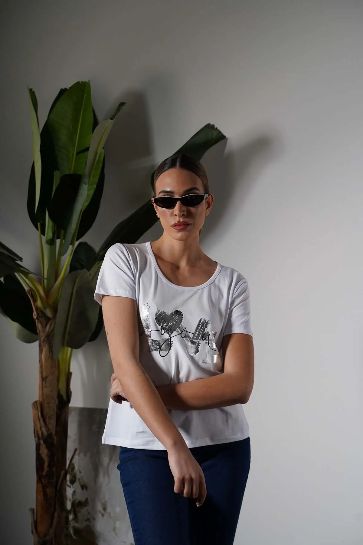 T-shirt in jersey di cotone elasticizzato con stampa LOVE BIANCO - Image 4