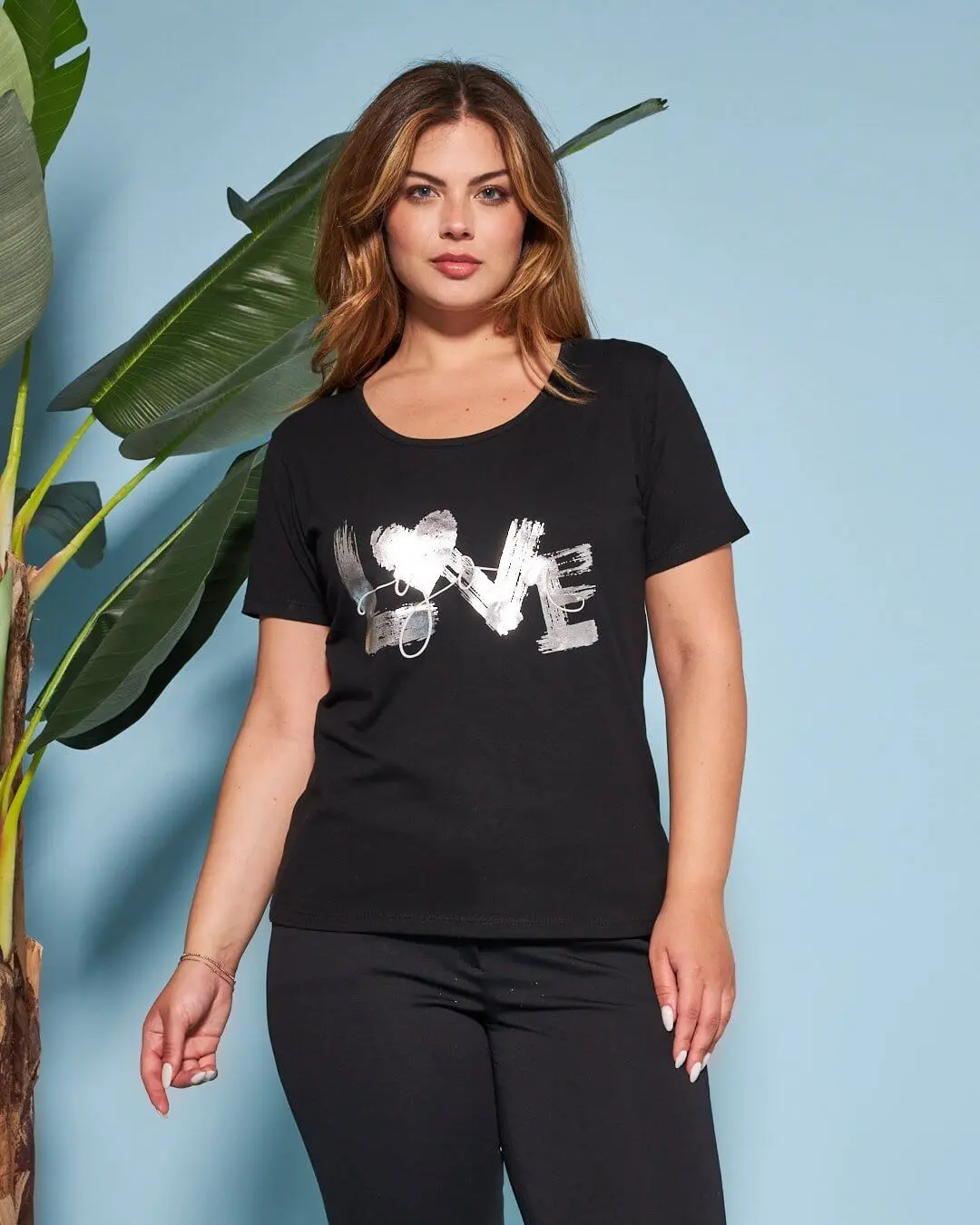 T-shirt in jersey di cotone elasticizzato con stampa LOVE NERO - Image 4