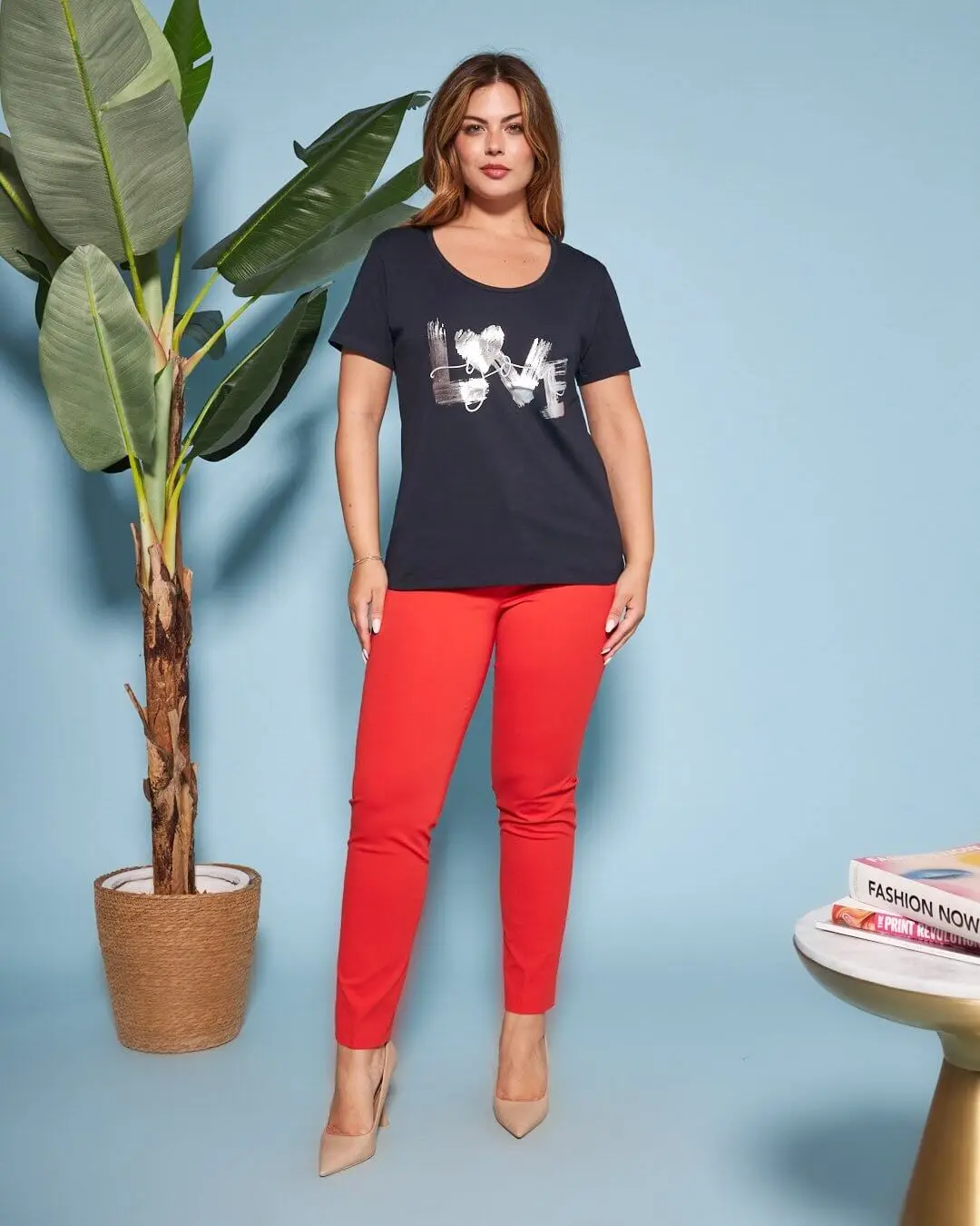 T-shirt in jersey di cotone elasticizzato con stampa LOVE BLU - Image 5
