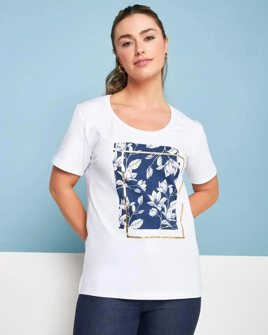 T-shirt in jersey di cotone elasticizzato con stampa floreale BIANCO - Image 2