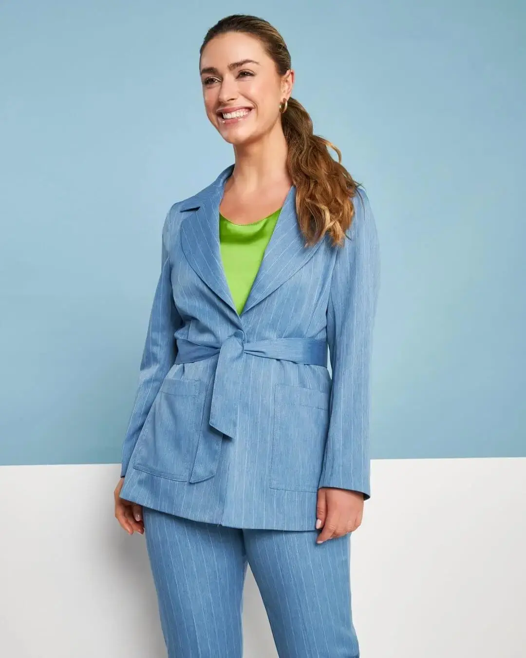 Spolverino in chambray gessato con cintura in vita DENIM - Image 2