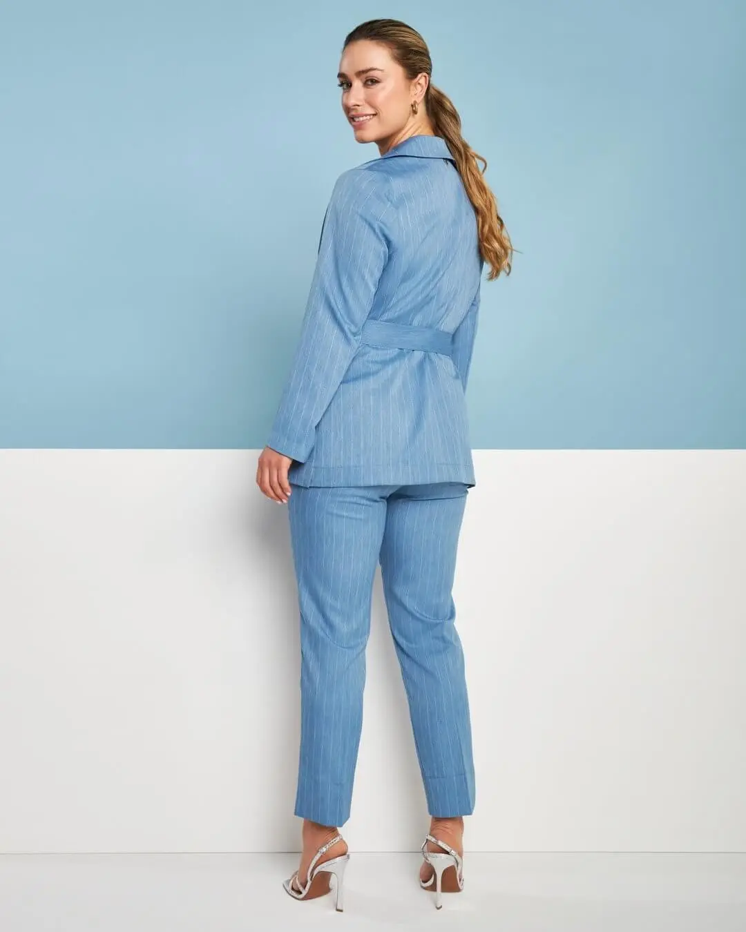 Spolverino in chambray gessato con cintura in vita DENIM - Image 7