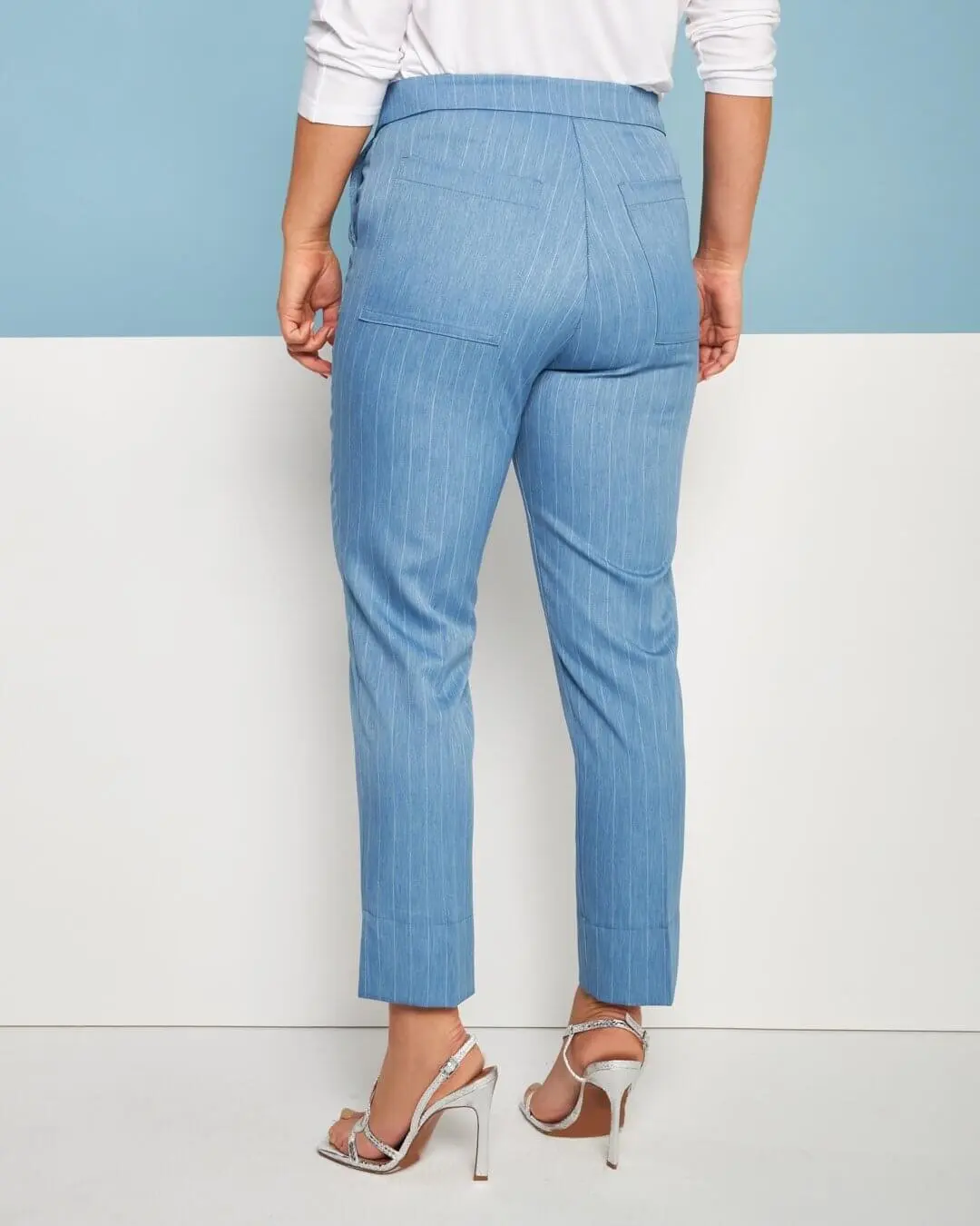 Pantalone a sigaretta in chambray gessato con tasca america DENIM - Image 4