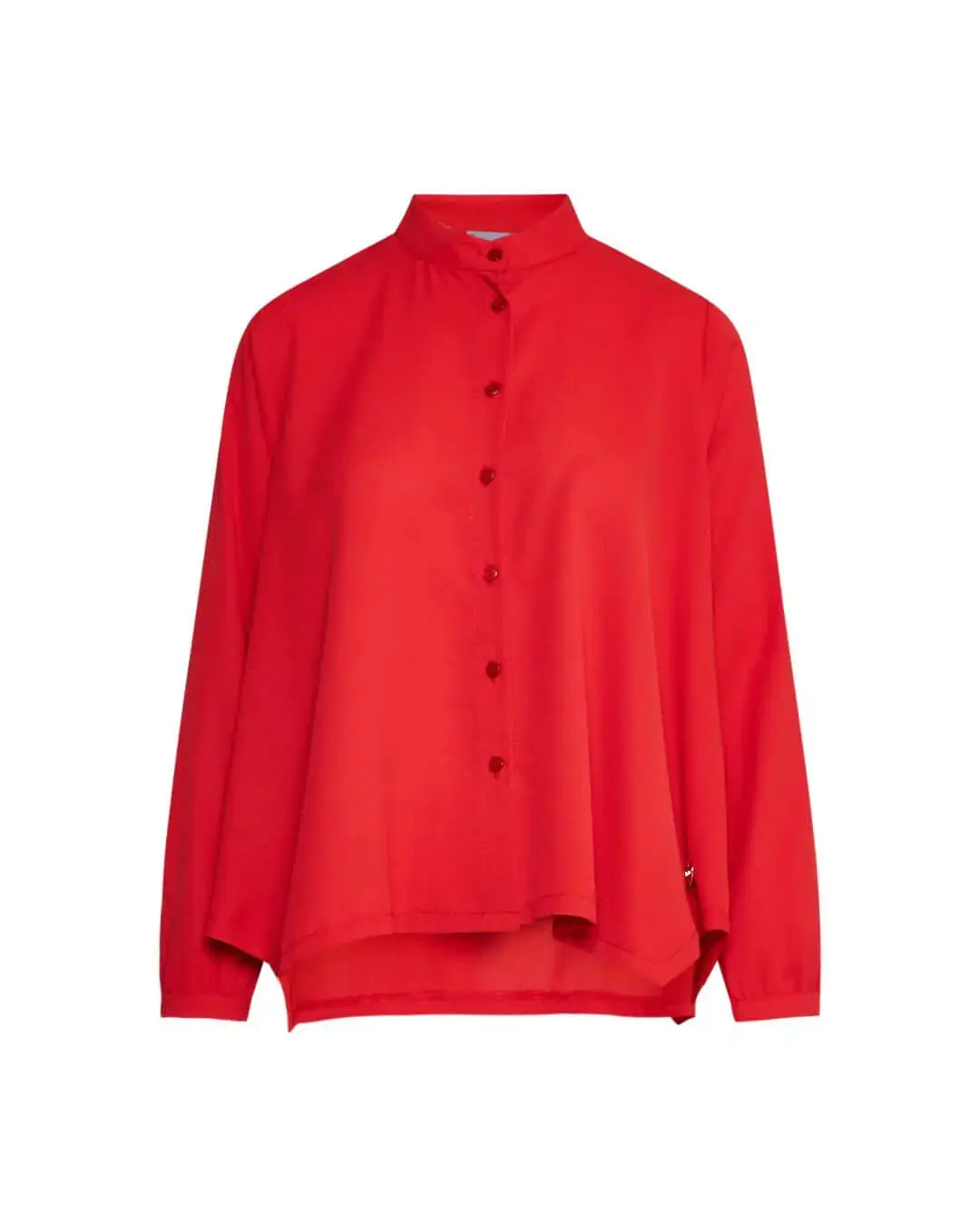 Camicia in crêpe tinta unita con colletto alla coreana e orlo asimmetrico PAPAVERO