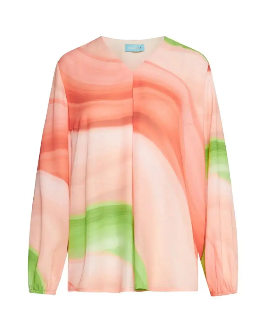 Blusa scollo a V in georgette elasticizzato con fantasia astratta sfumata CIPRIA